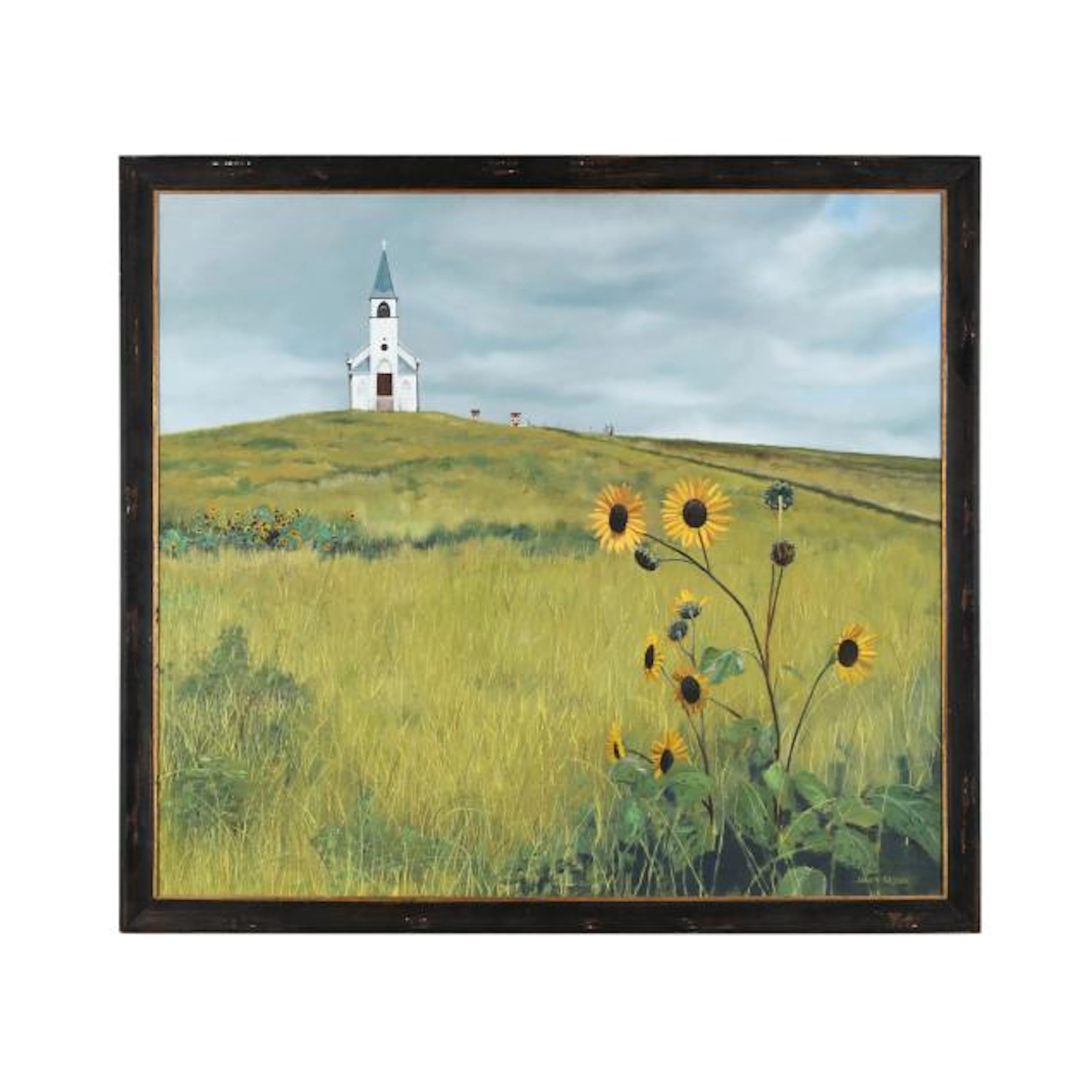 James Moore (American), Landscape with Church and Sunflowers