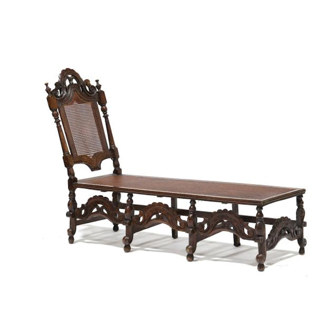 William and Mary Carved Walnut Caned Daybed