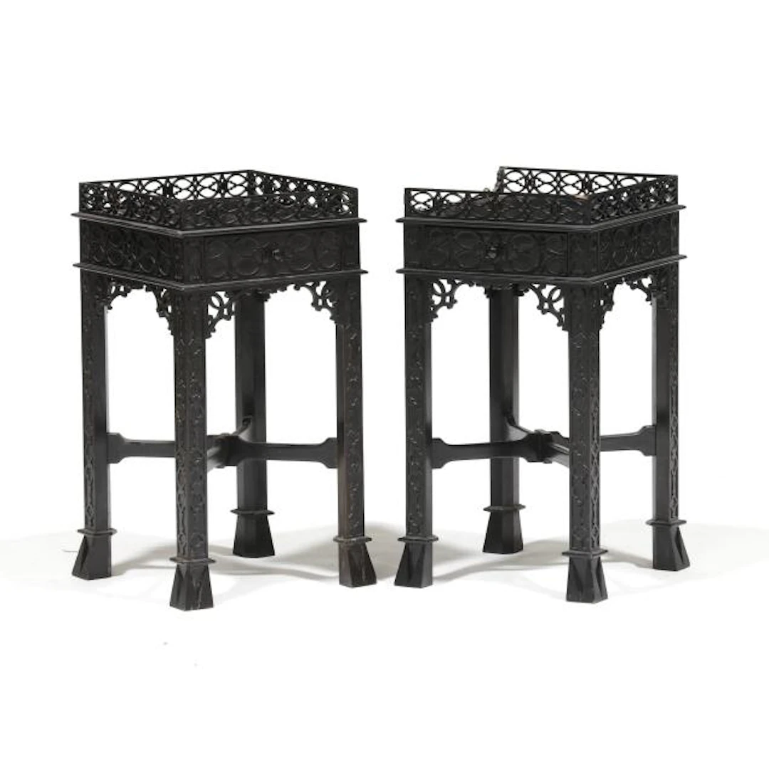 Pair of Chinese Chippendale Style Fretwork Side Stands