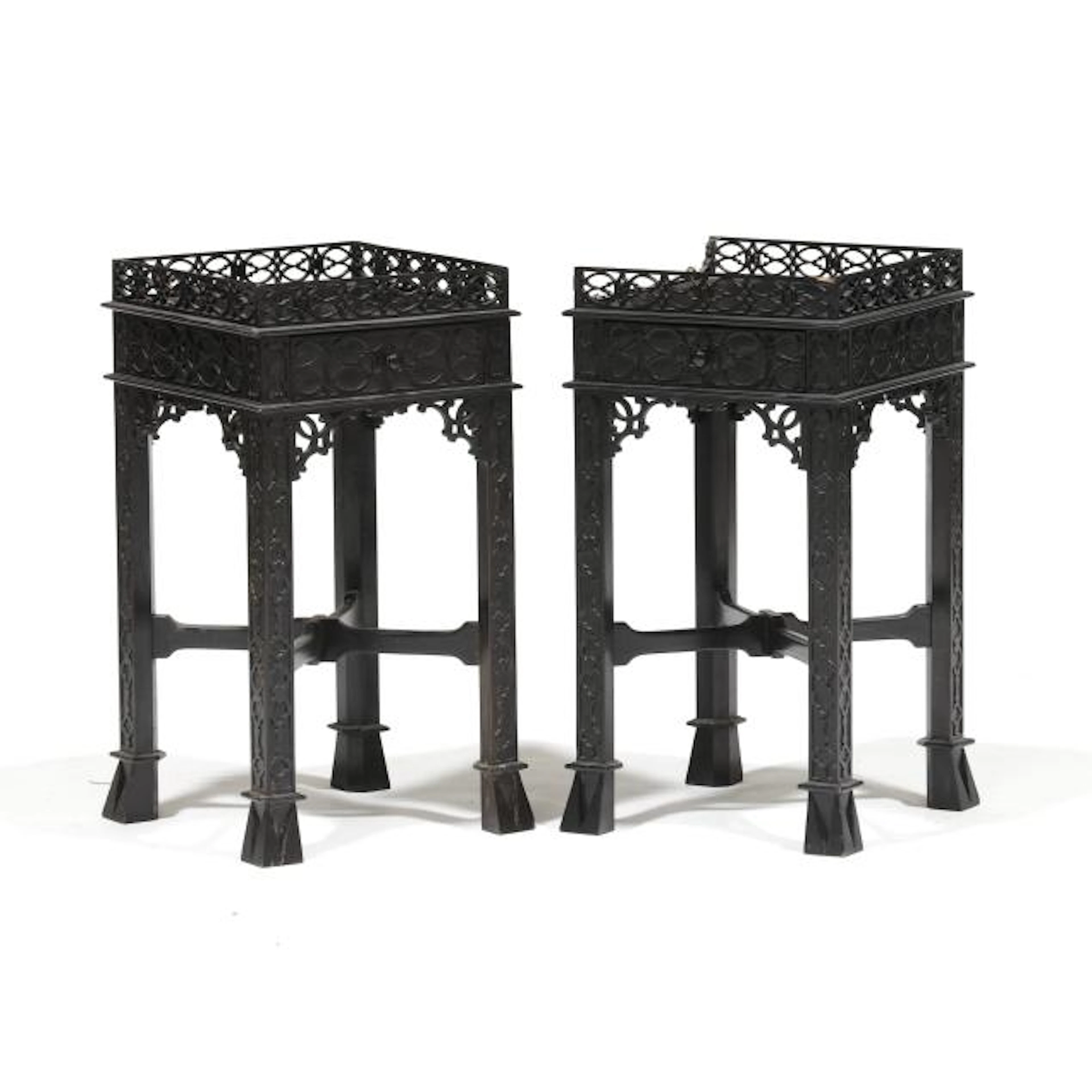 Pair of Chinese Chippendale Style Fretwork Side Stands