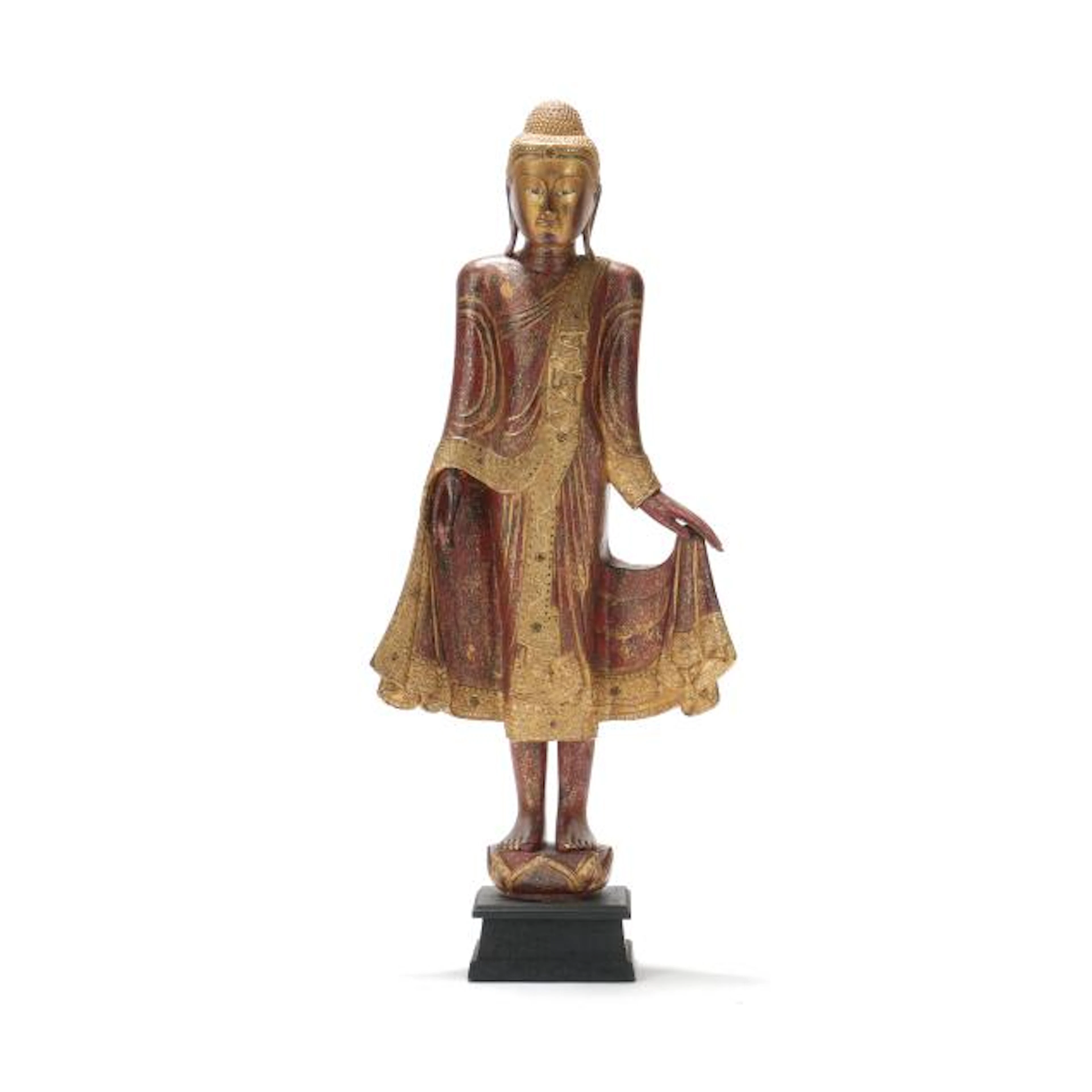 A Large Burmese Gilt Lacquered Wood Figure of Buddha