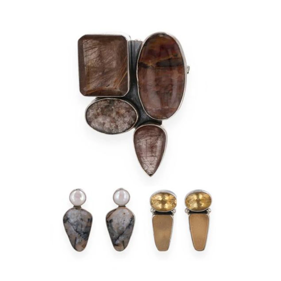 Two Pairs of Silver and Gem-Set Earrings and Brooch, Amy Kahn Russell