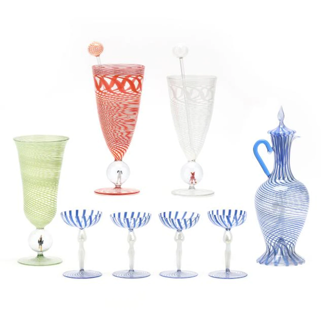 attributed Fritz Lampl, Group of Vintage Venetian Figural Art Glass Bar Ware