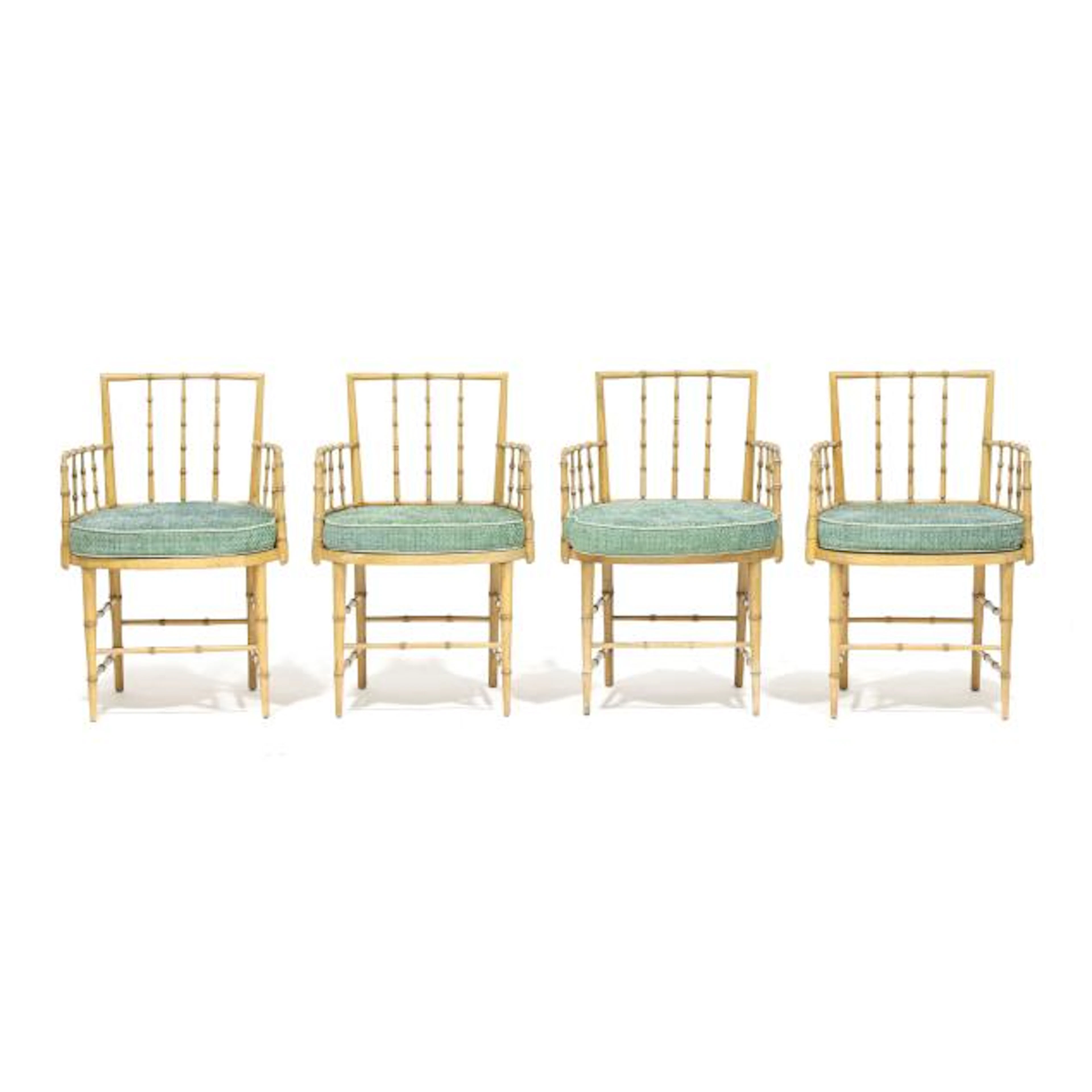 Attributed Baker, Set of Four Faux Bamboo Chairs