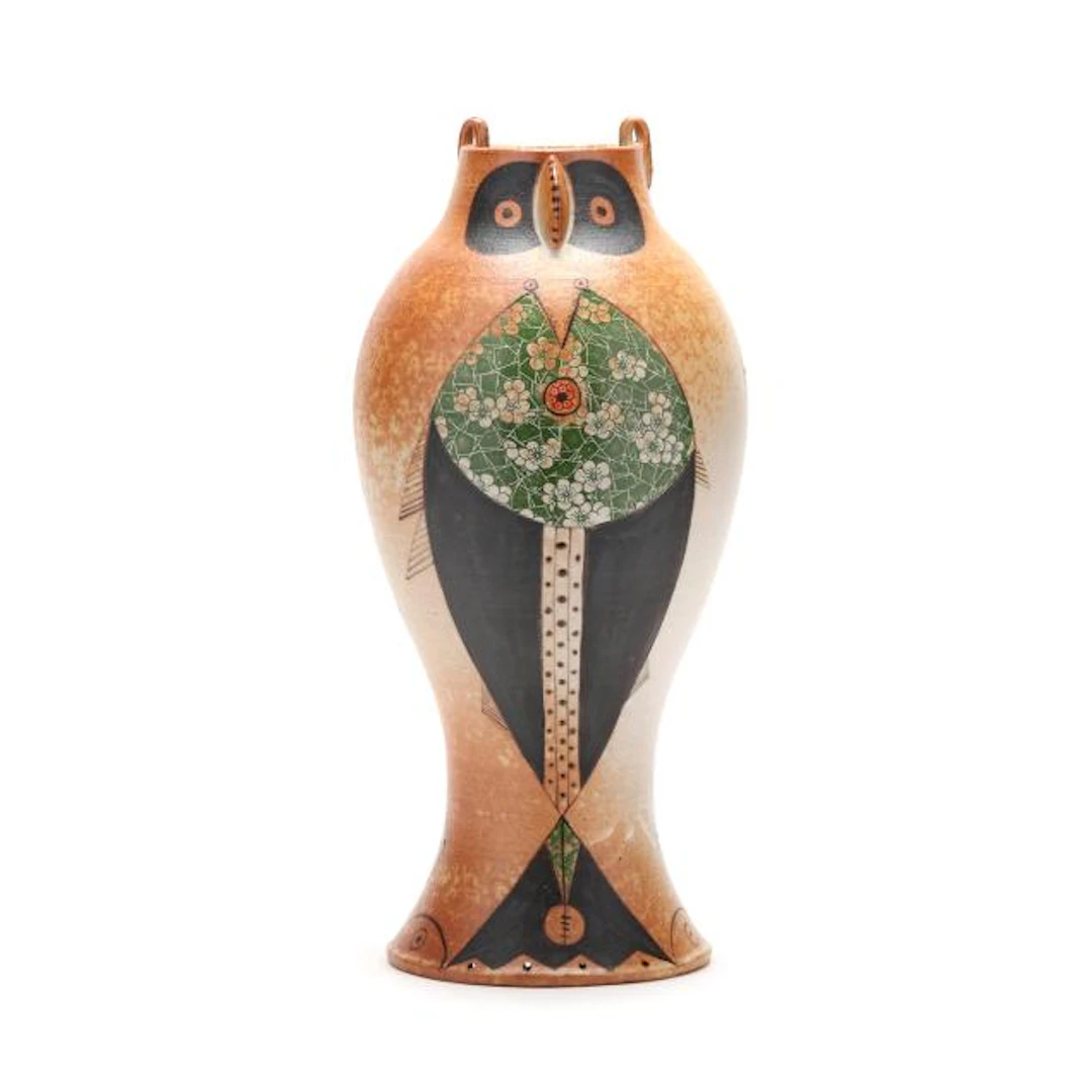 Fred Johnston and Carol Gentithes (Seagrove, NC), Stoneware Owl and Fish Vase