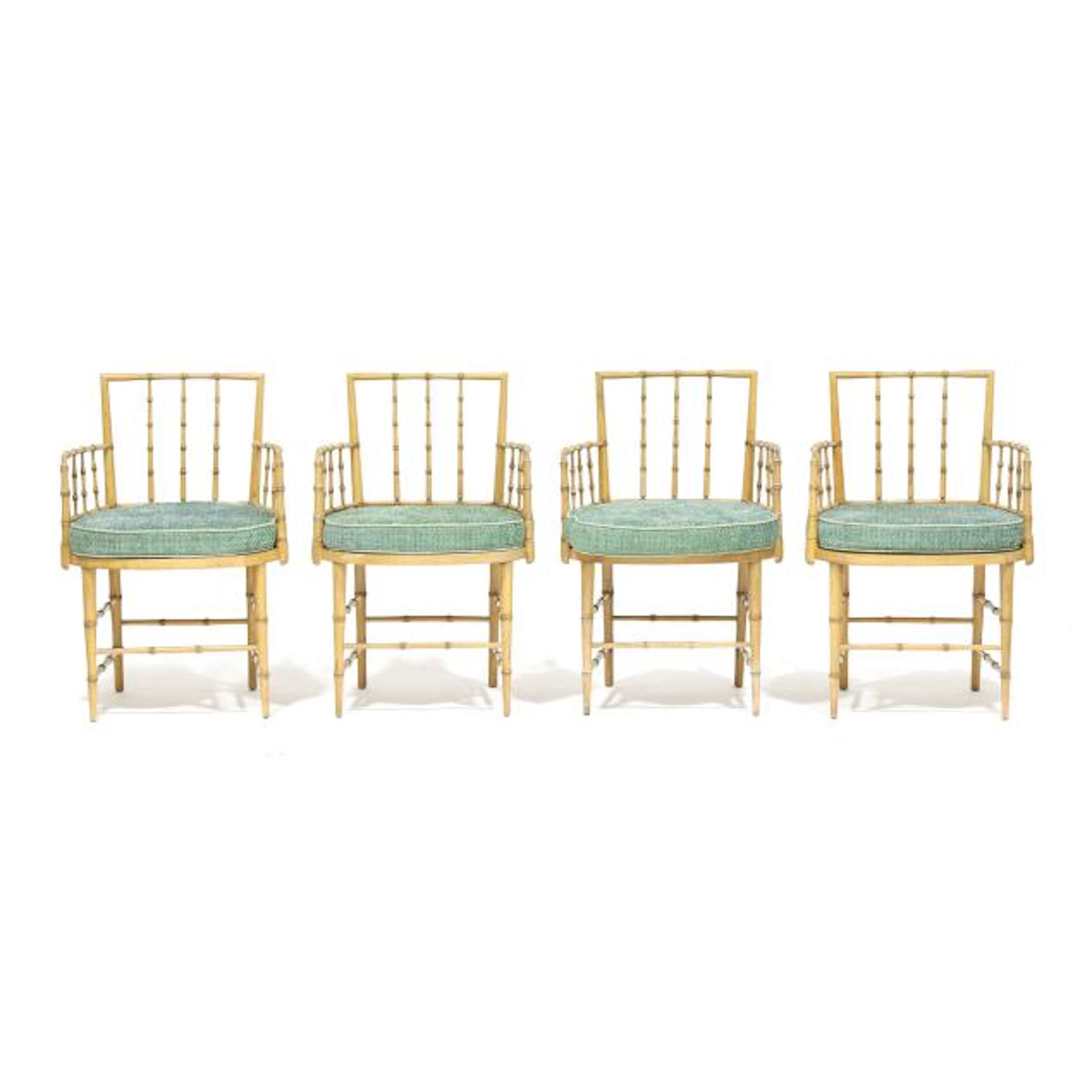 Attributed Baker, Set of Four Faux Bamboo Chairs