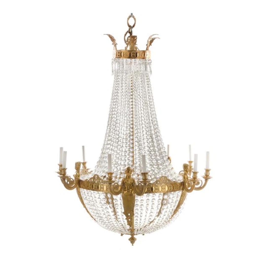 Large French Empire Style Basket Prism Chandelier
