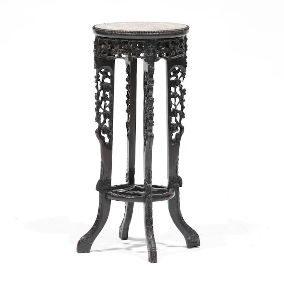 Chinese Carved Hardwood Marble Top Stand