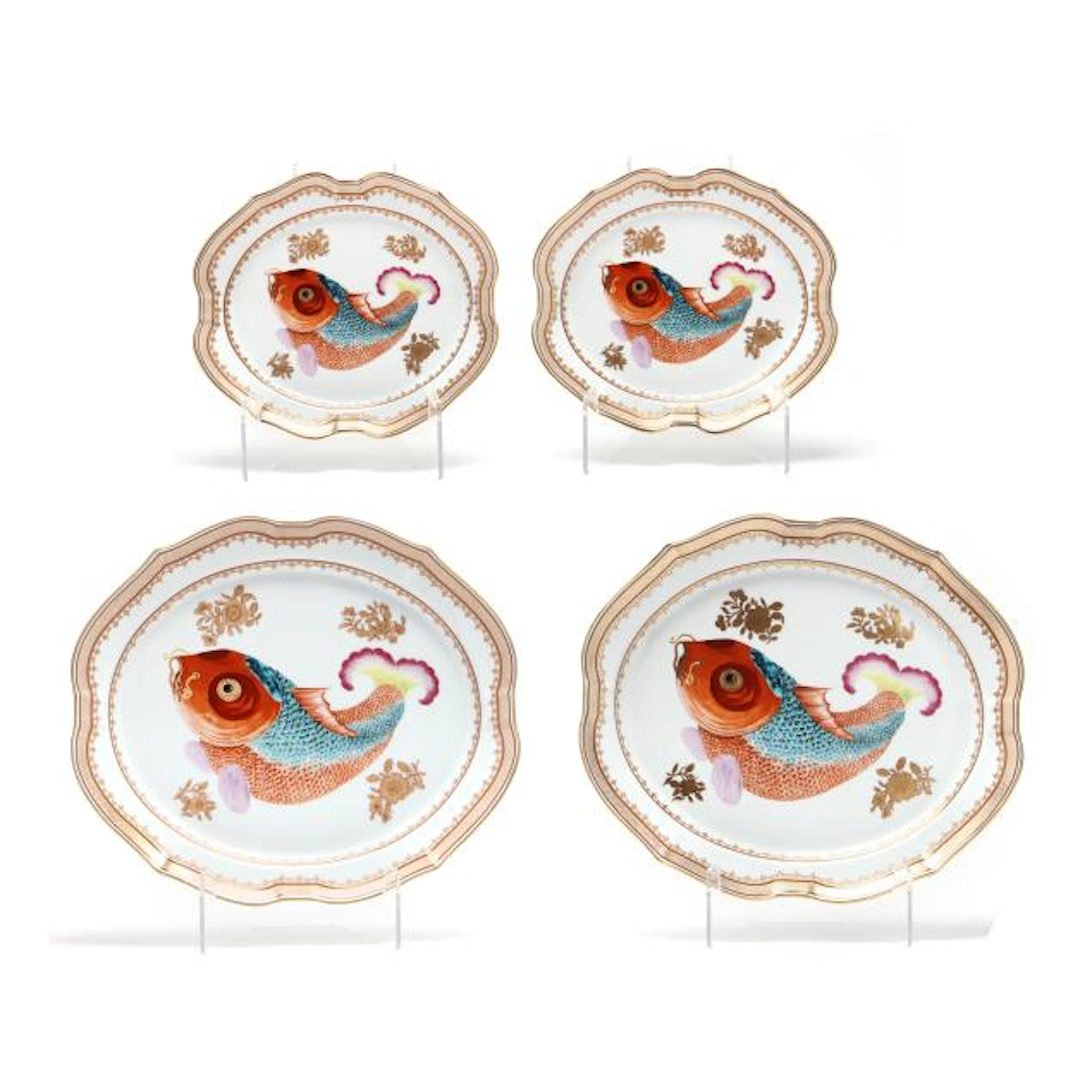 Four Mottahedeh Chinese Export Style Platters with Carp Imagery
