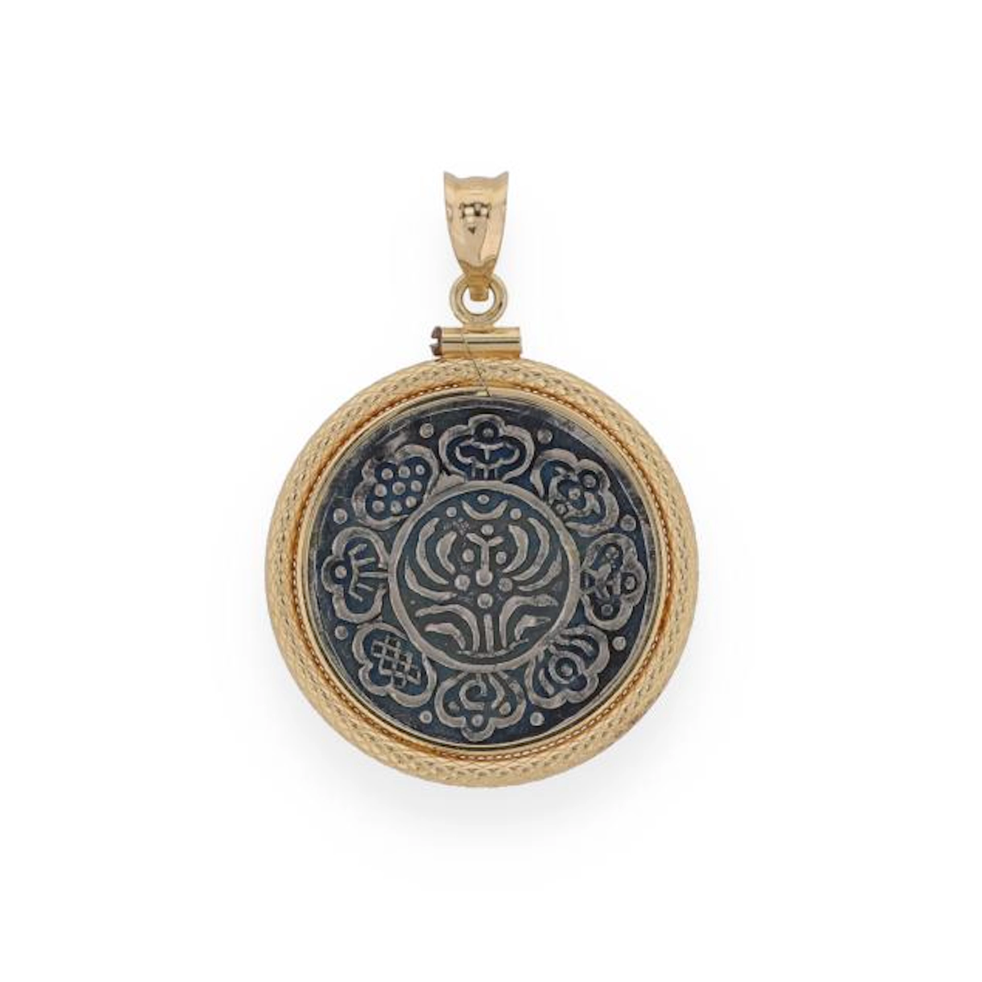 Gold and Tibetan Ga-Den Tangka Silver Coin Pendant
