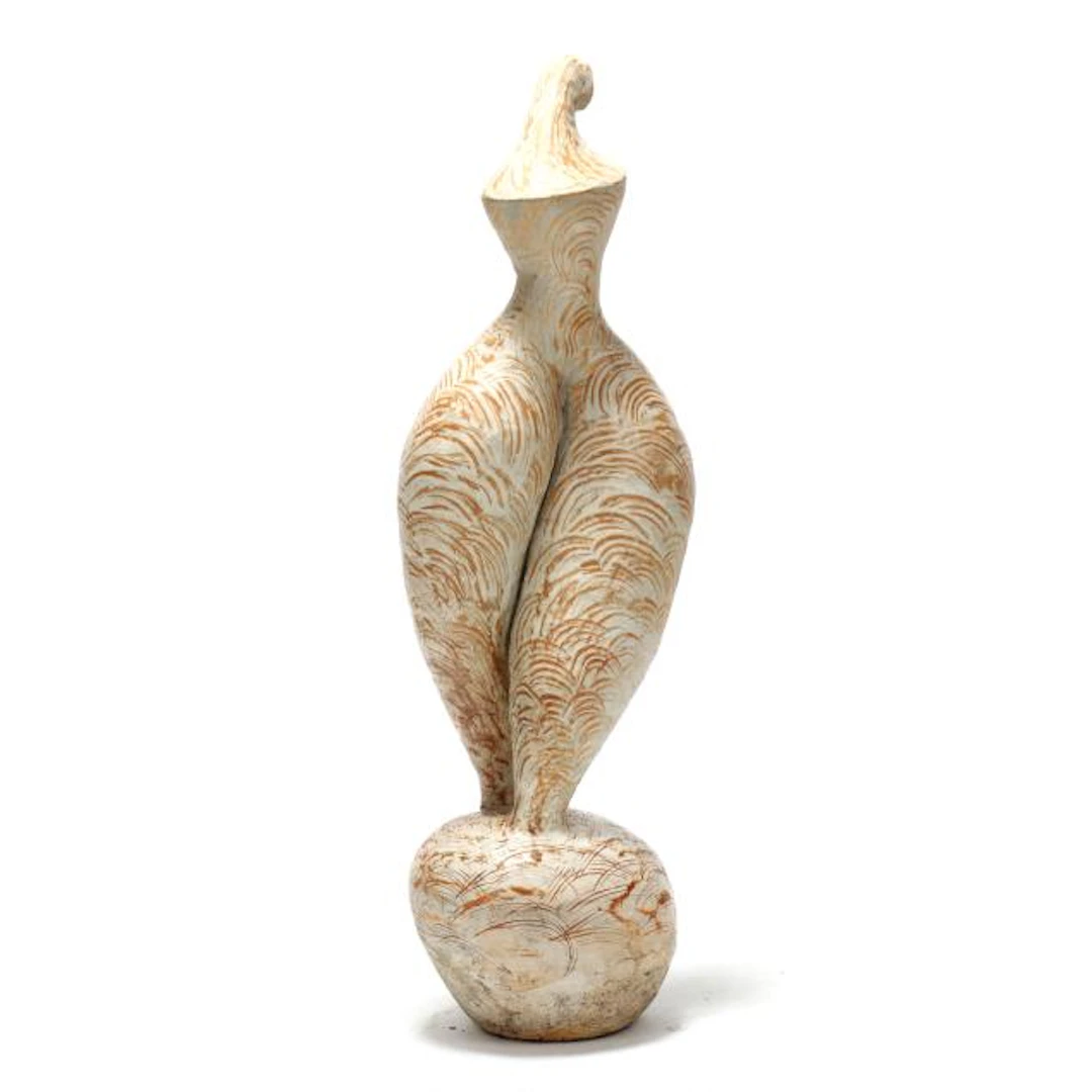 Tinka Jordy (NC), Tall Outdoor Pottery Statue of a Figure