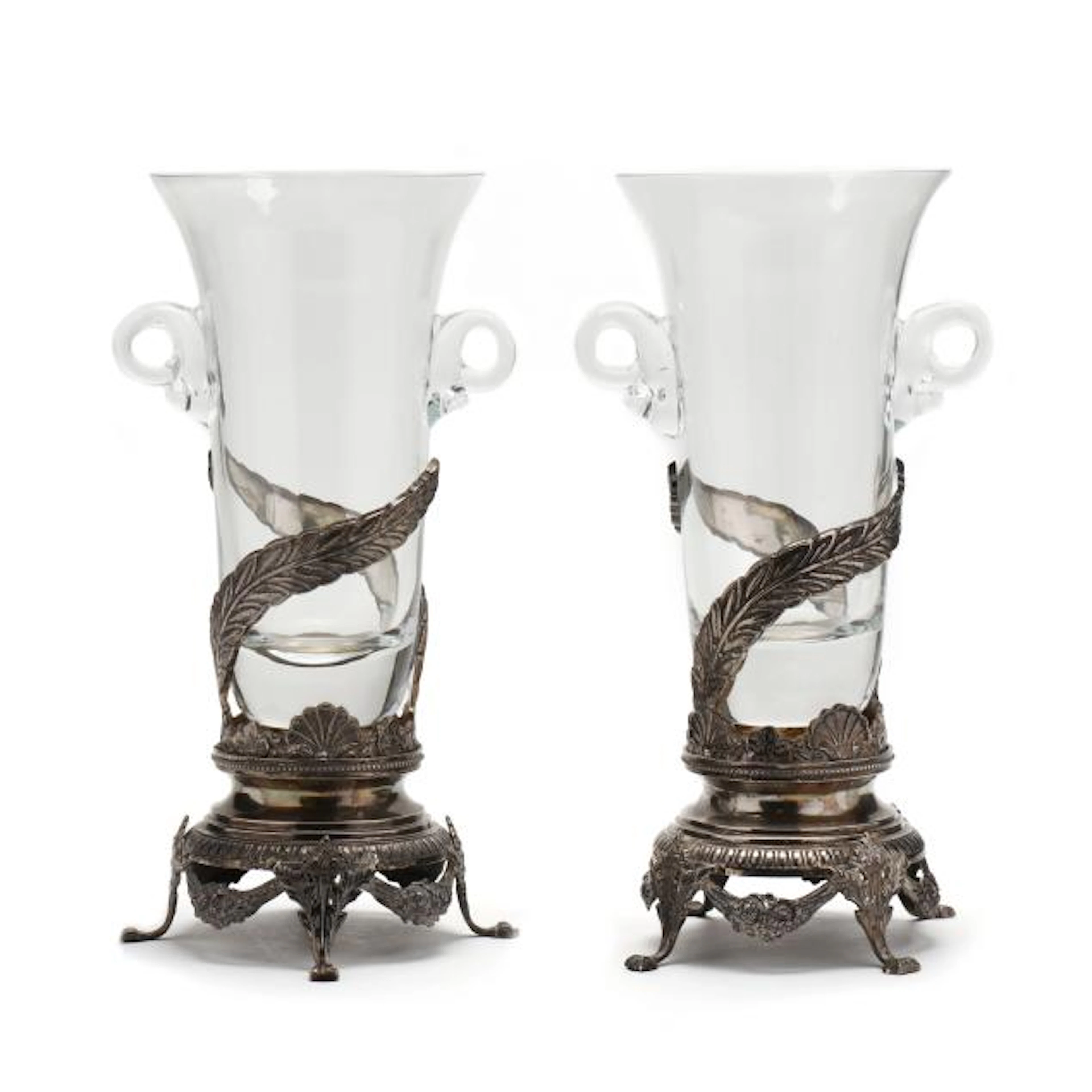 Castilian Imports, Pair of Vintage Silver-Plated and Blown Glass Centerpiece