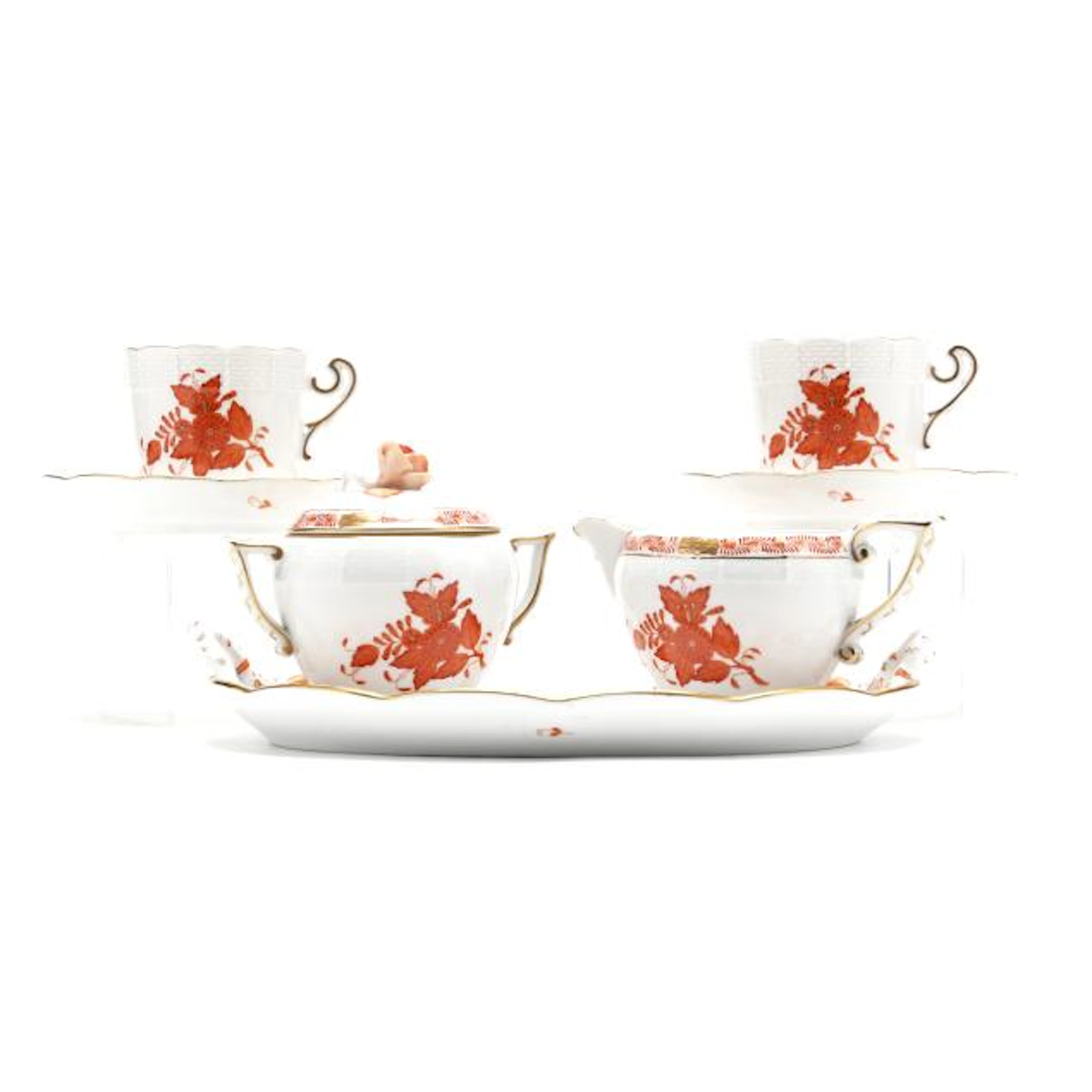 Herend Chinese Bouquet Rust Tea Service for Two