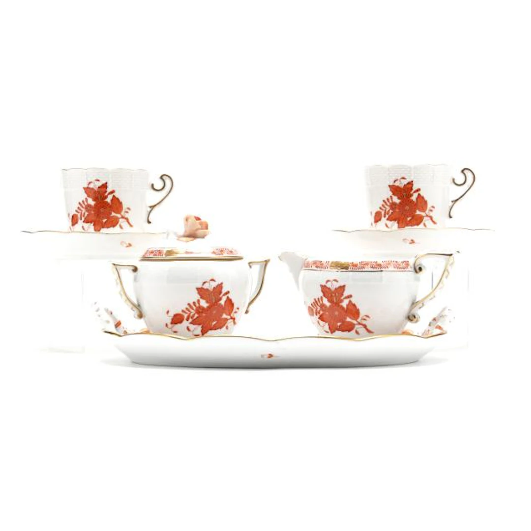 Herend Chinese Bouquet Rust Tea Service for Two
