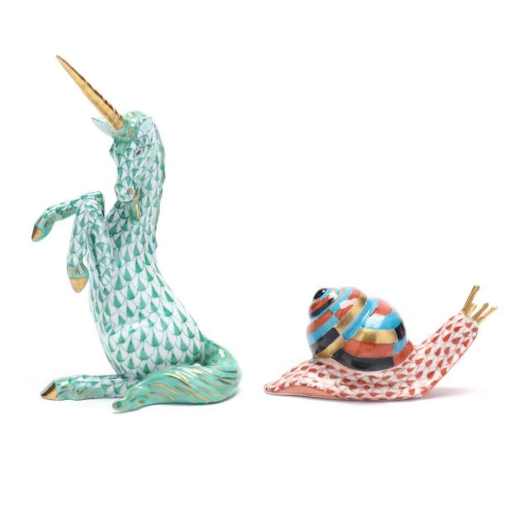 Herend, Two Small Fishnet Porcelain Animals