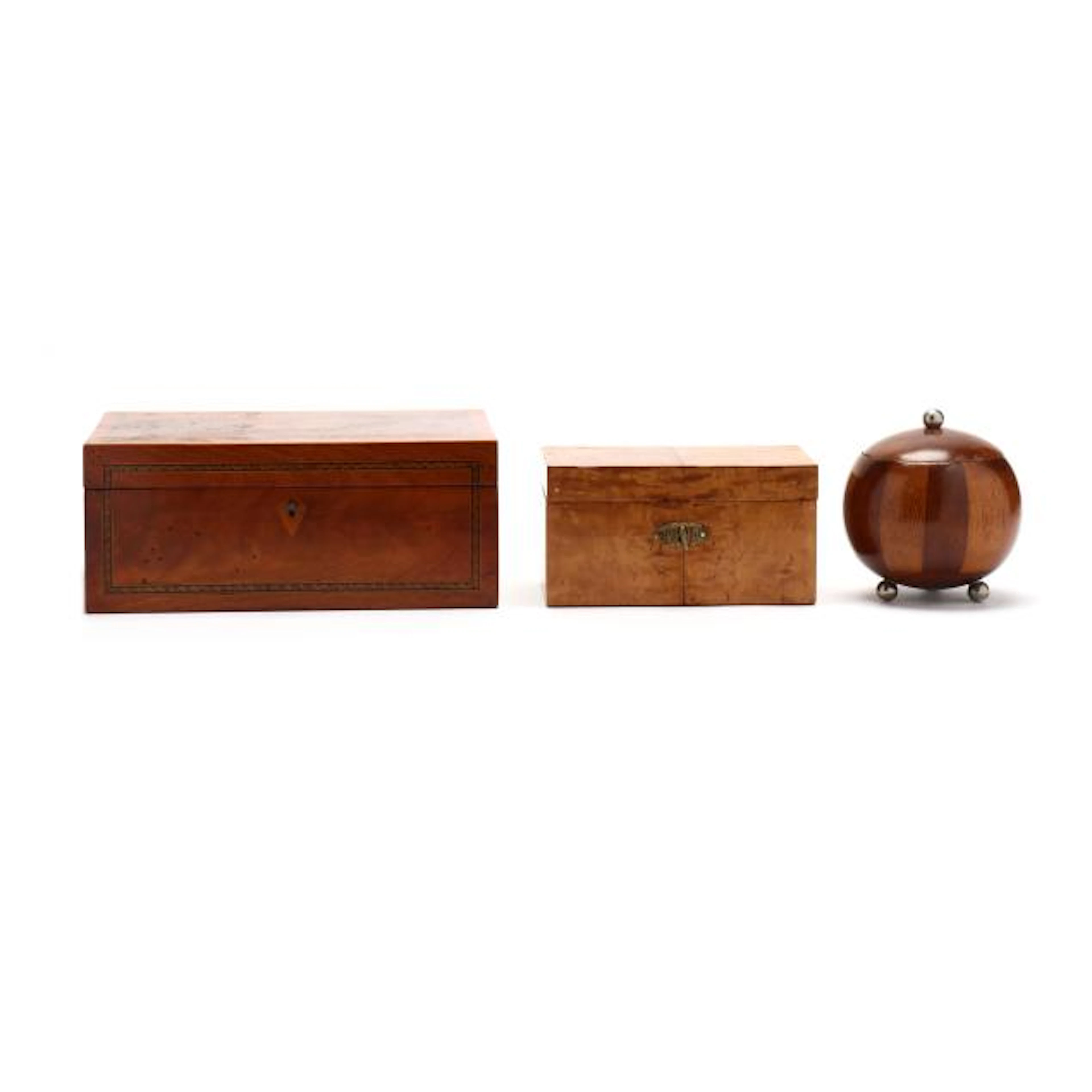 Tea Caddy, Mahogany Humidor, and Inlaid Box