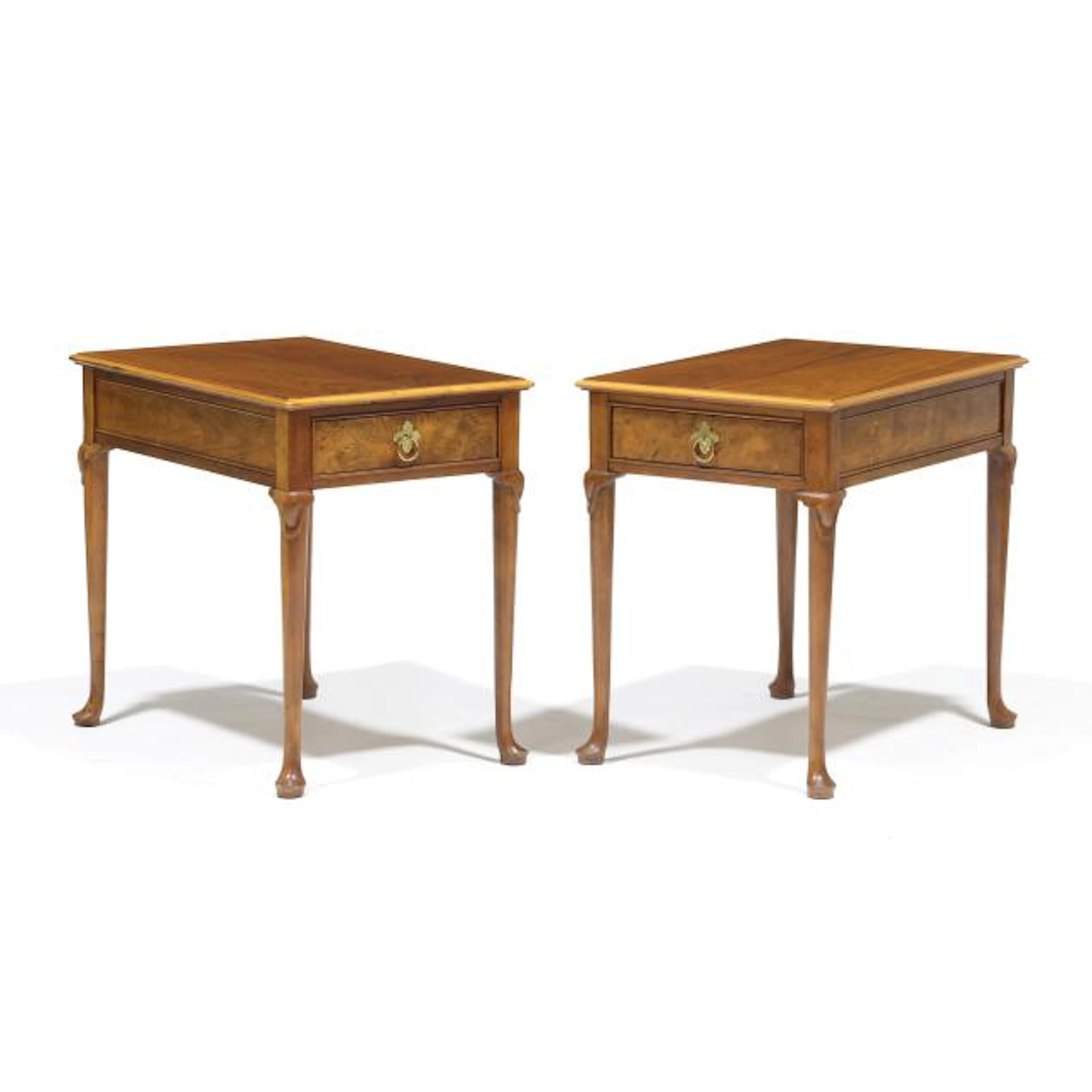 Baker, Pair of Queen Anne Style Walnut Side Tables