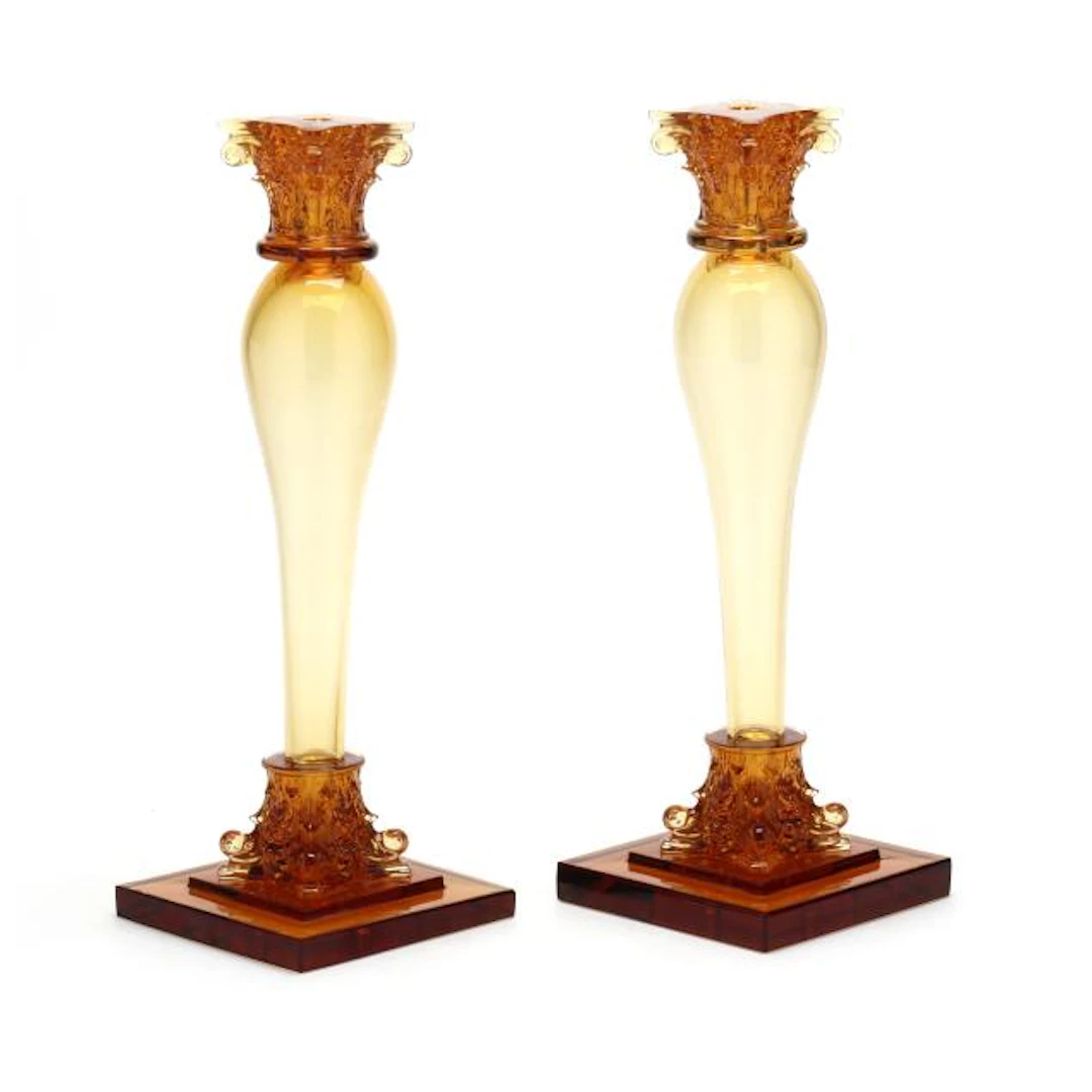Pair of Amber Glass Corinthian Columns