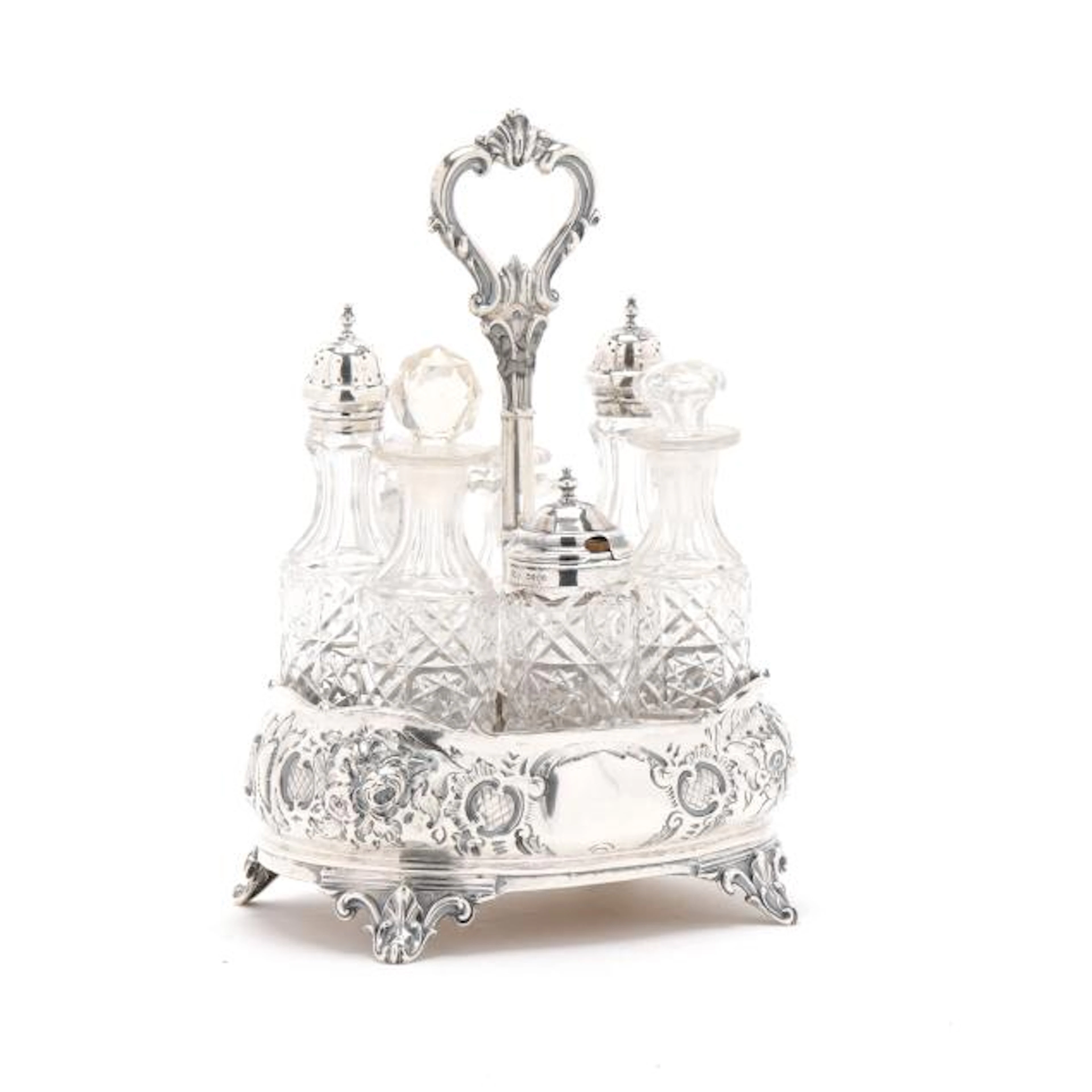 Victorian Silver and Crystal Cruet Set, Mark of Thomas Smily