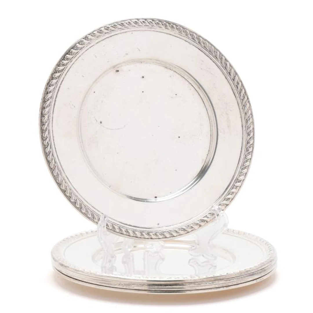 Set of Five Preisner Sterling Silver Bread Plates