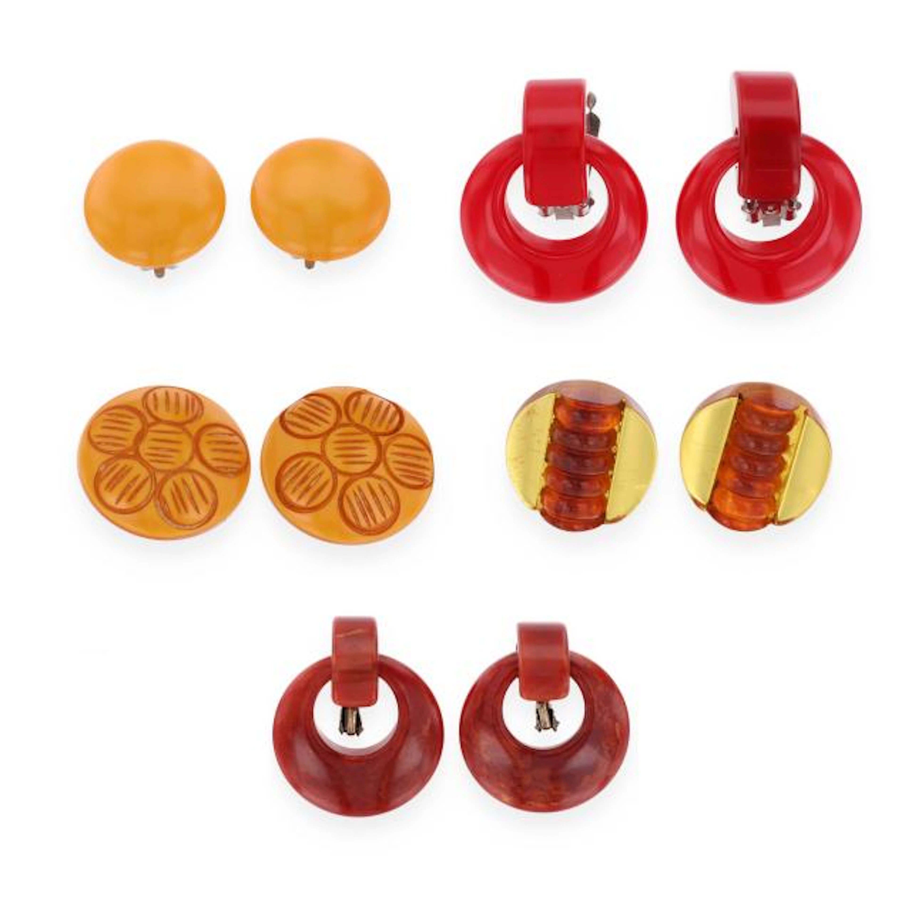 Group of Five Vintage Bakelite Earrings