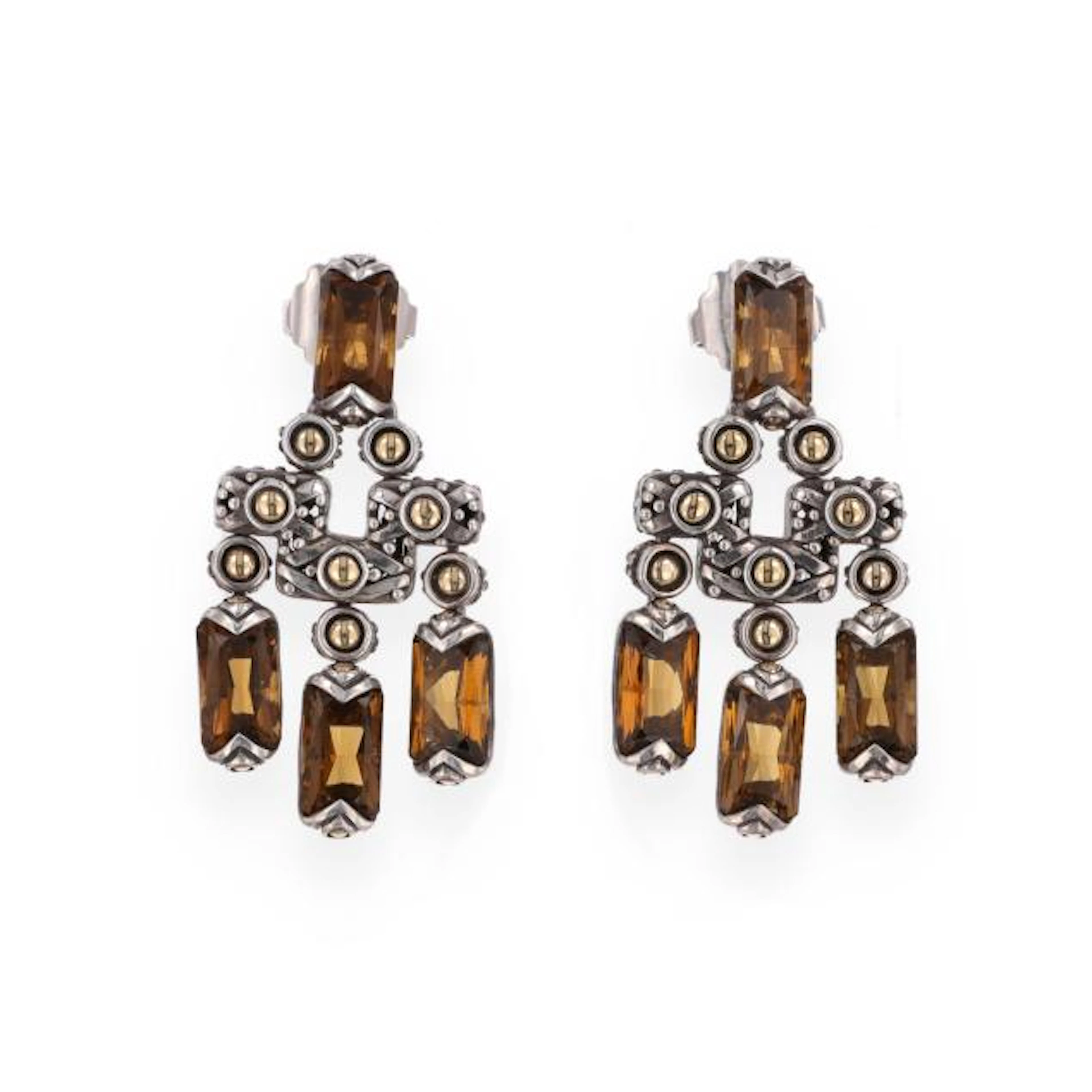 Silver, Gold, and Citrine Dangle Earrings, John Hardy