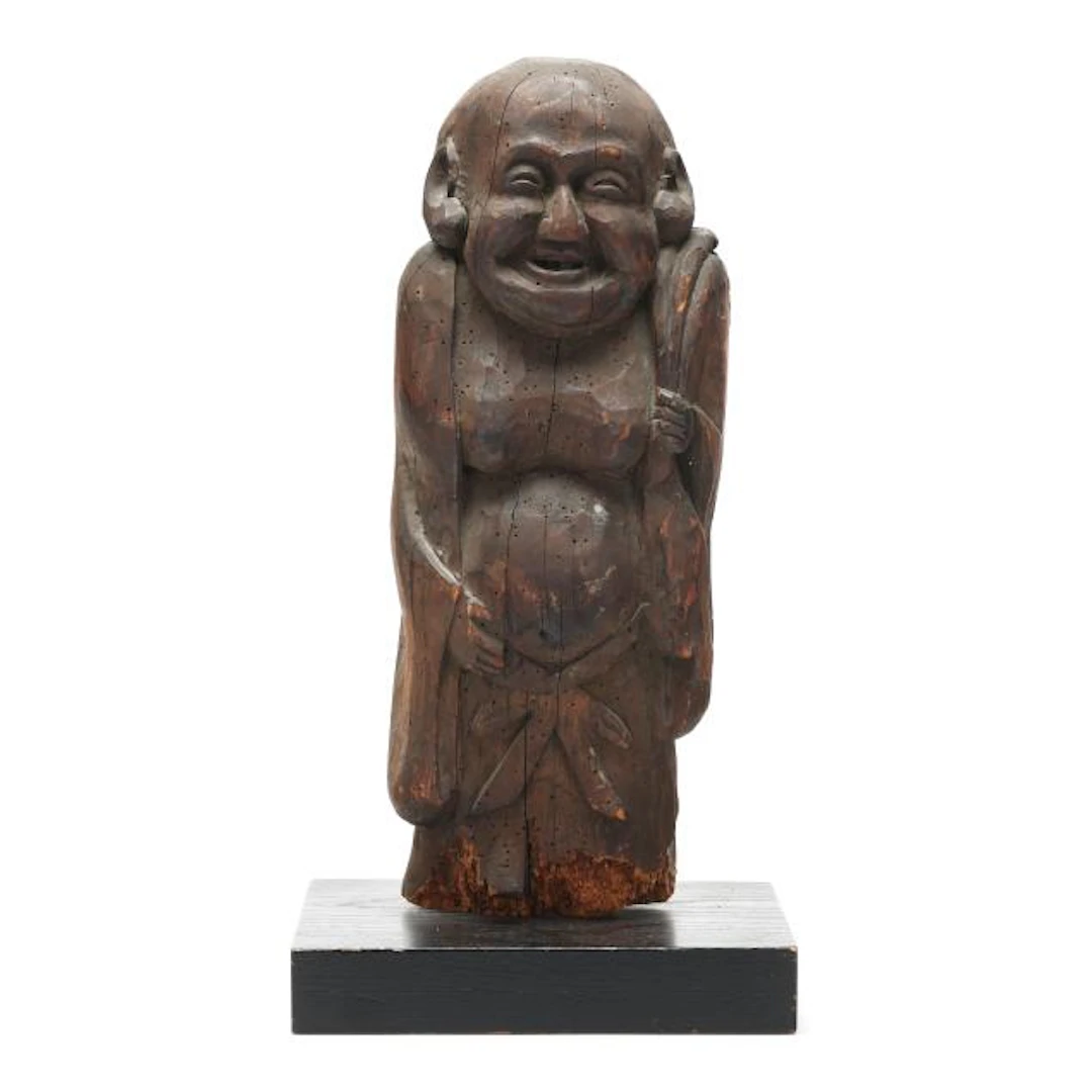 A Large Japanese Carved Wood Sculpture of Hotei