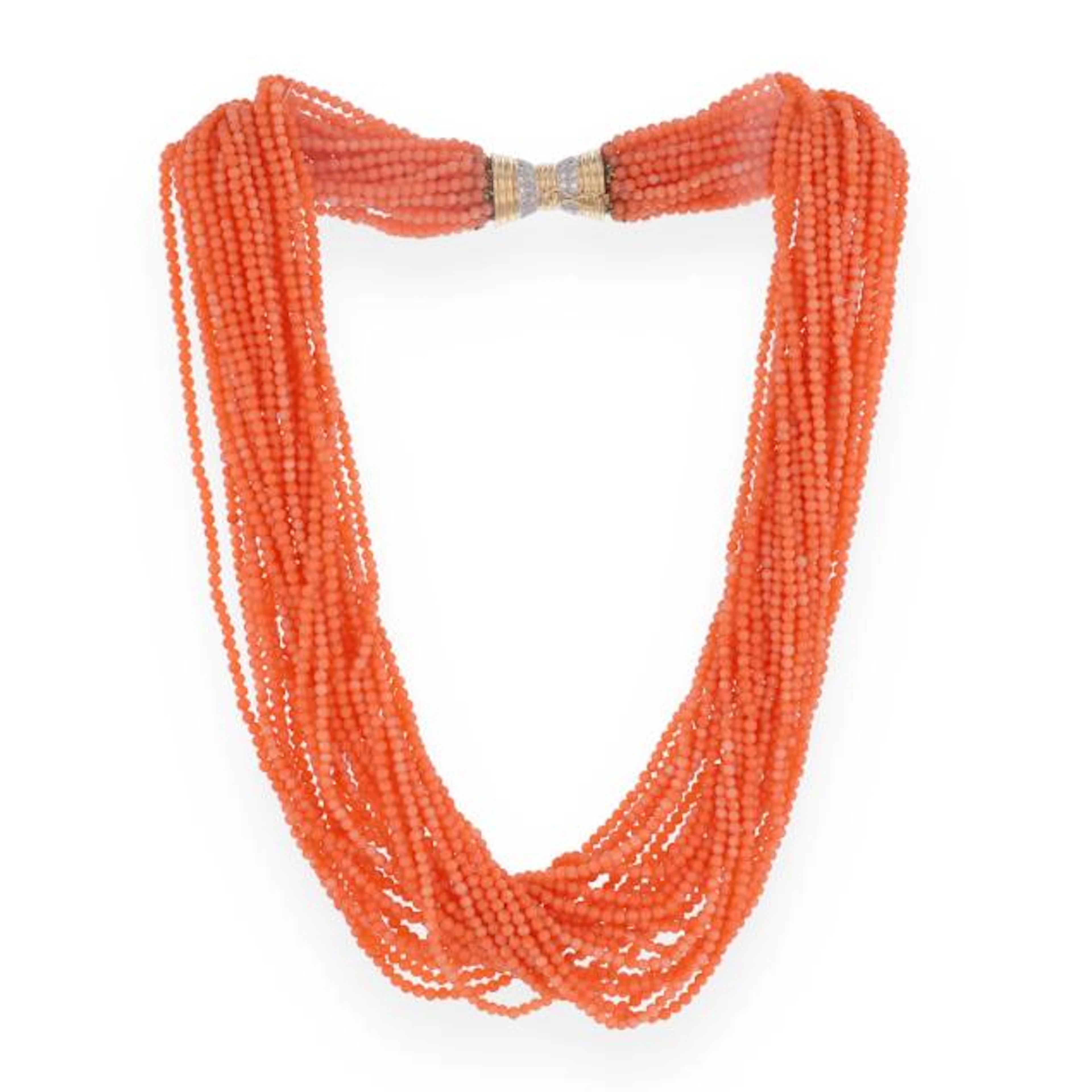Gold, Coral, and Diamond Multi-Strand Necklace