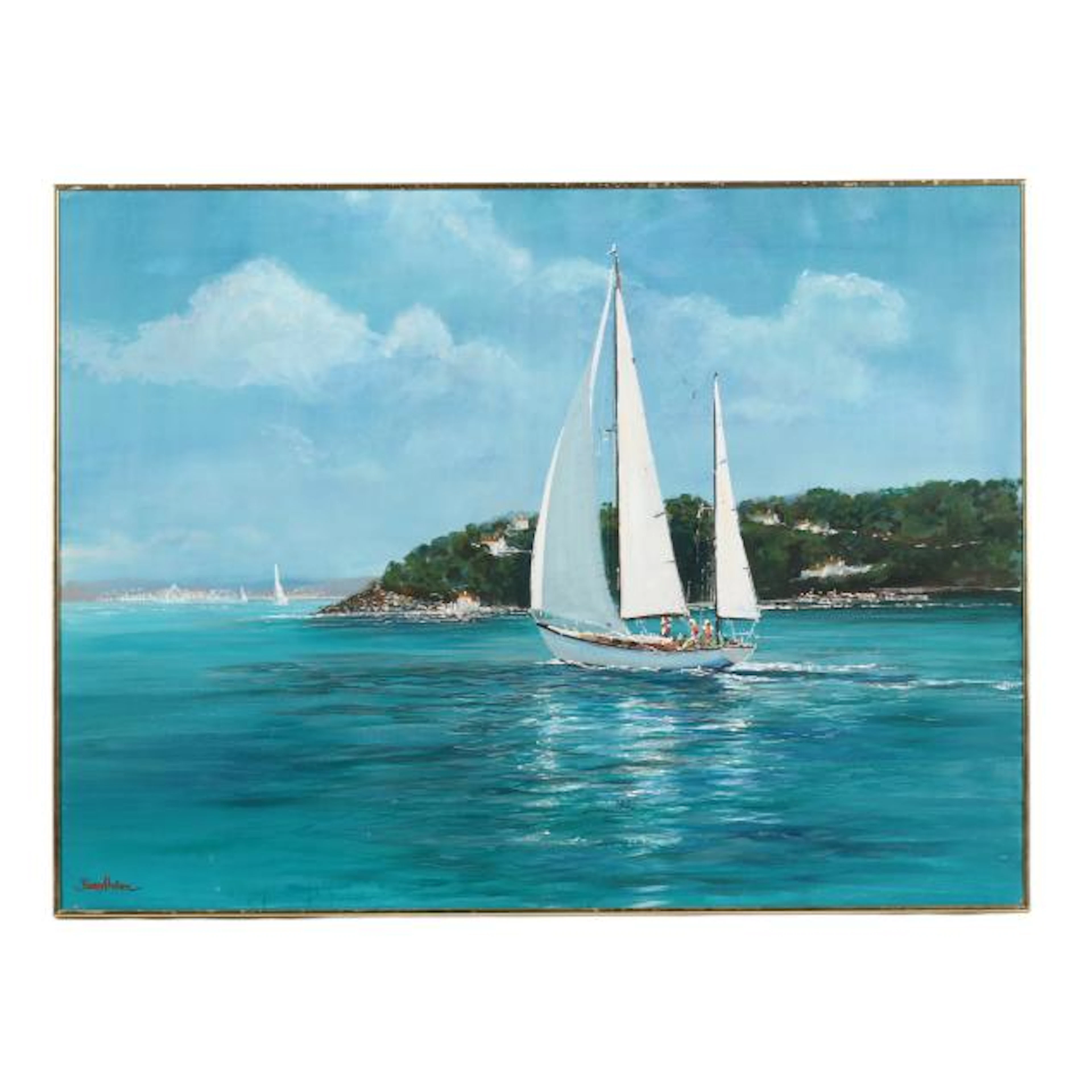 Kerry Hallam (English, b. 1937), Sailing Yacht at Sea