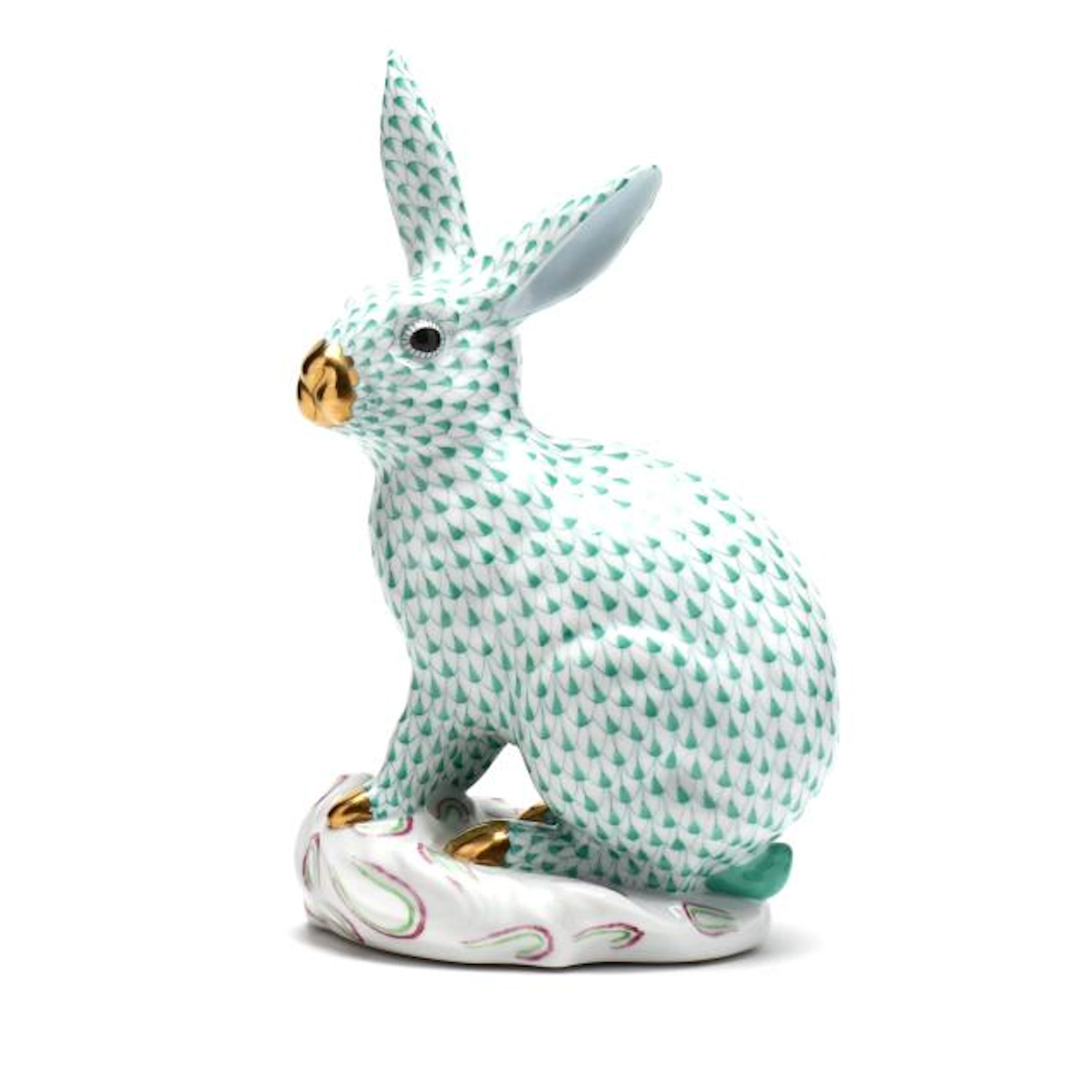 Herend, Large Green Fishnet Rabbit