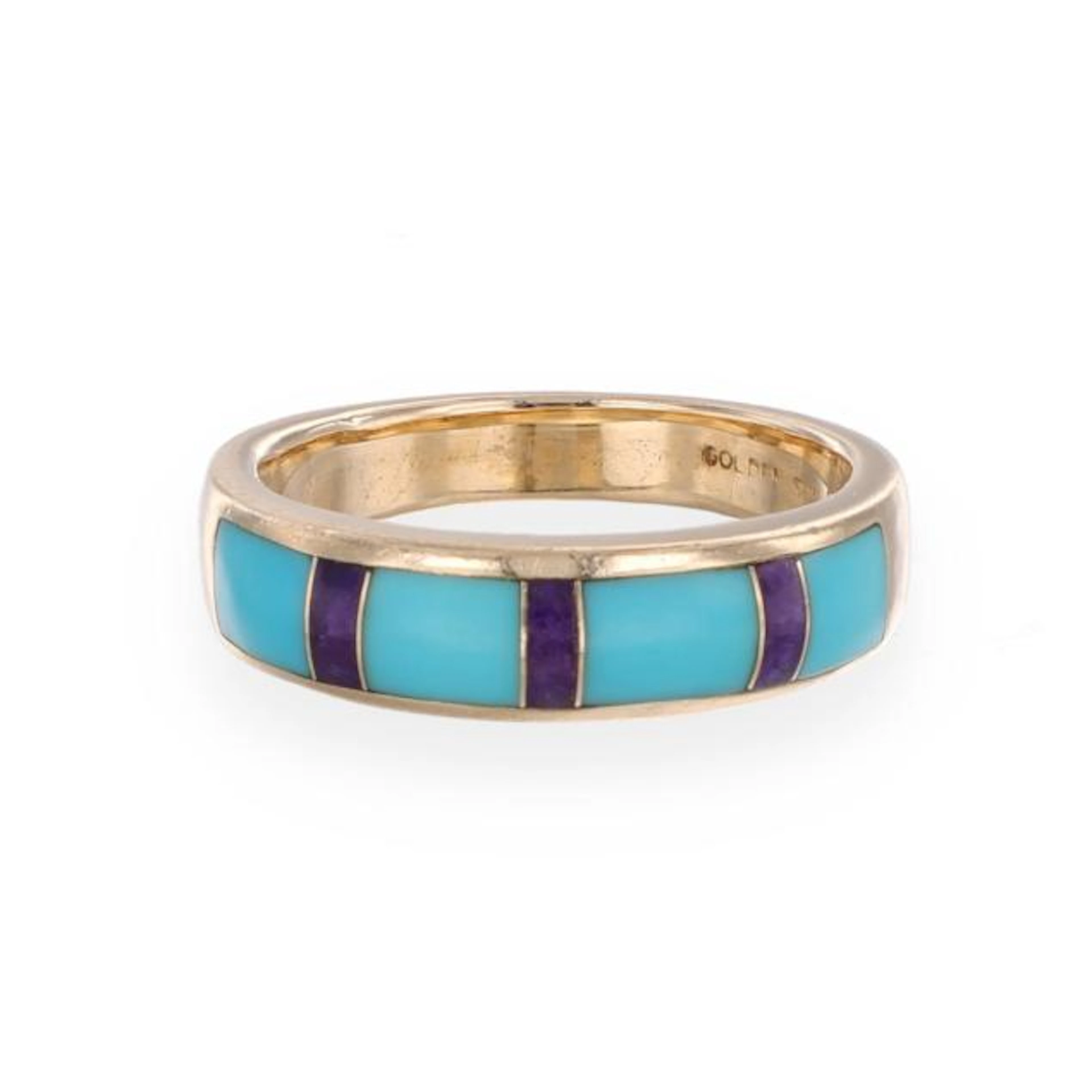 Gold, Turquoise, and Sugilite Ring, Golden Sun Jewelry