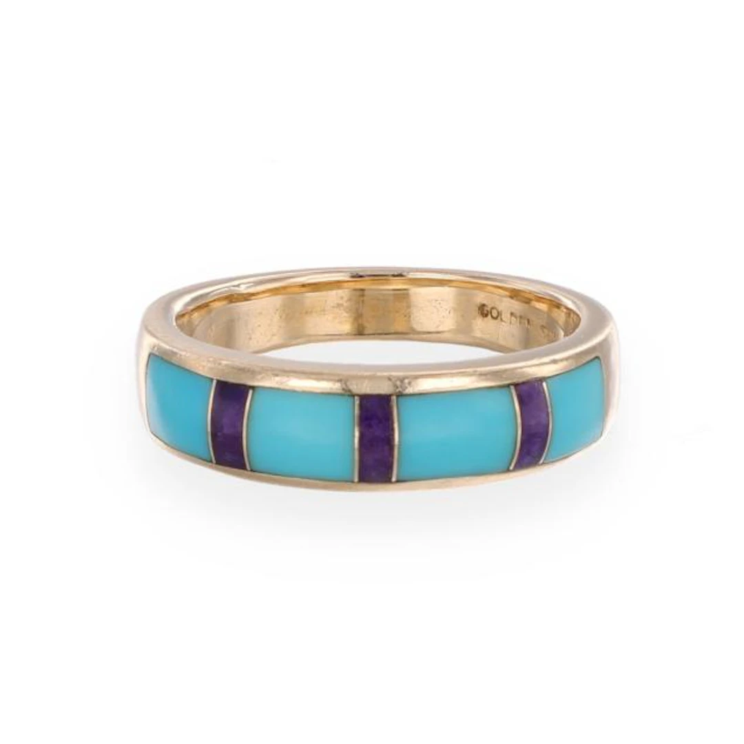 Gold, Turquoise, and Sugilite Ring, Golden Sun Jewelry