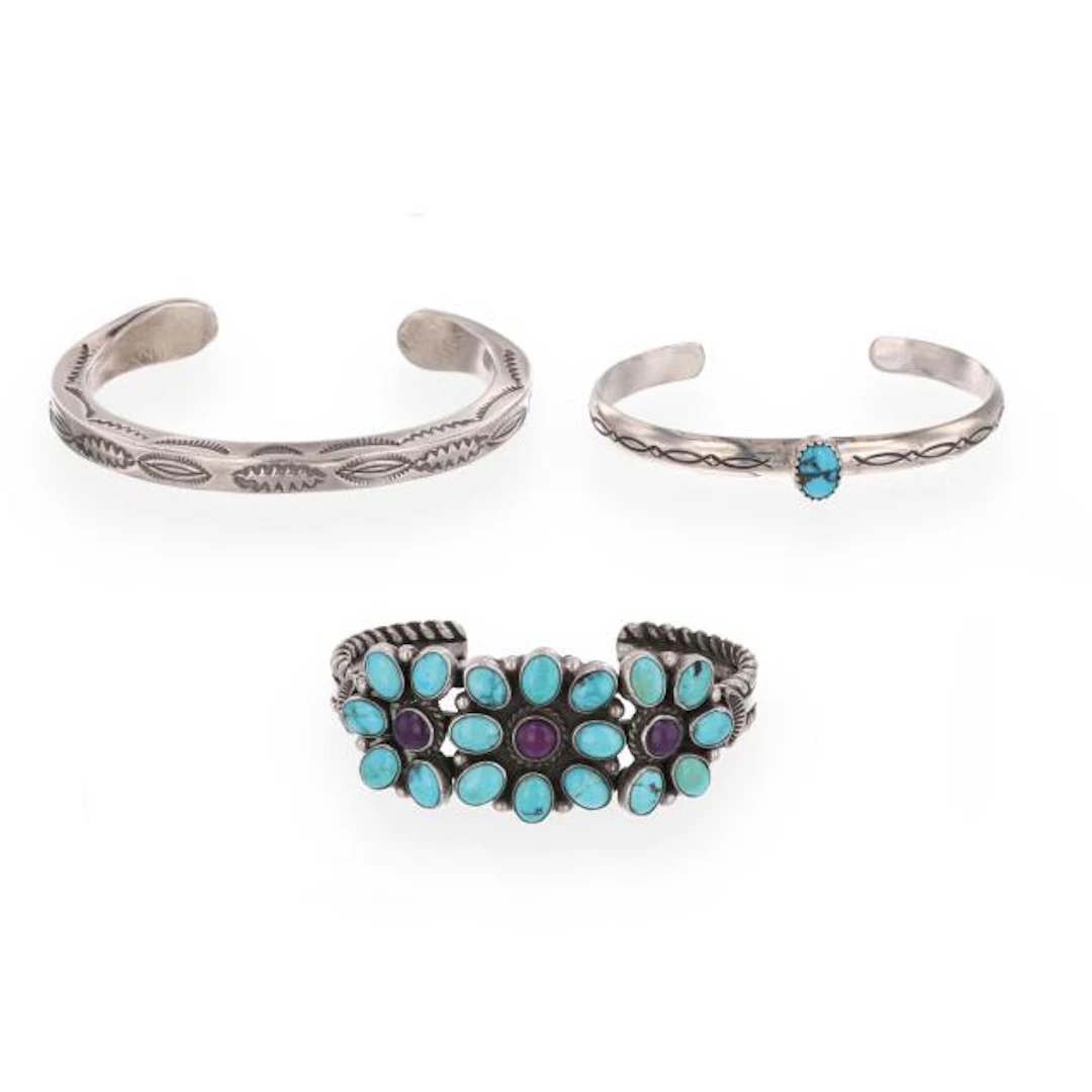 Three Southwestern Silver Cuff Bracelets