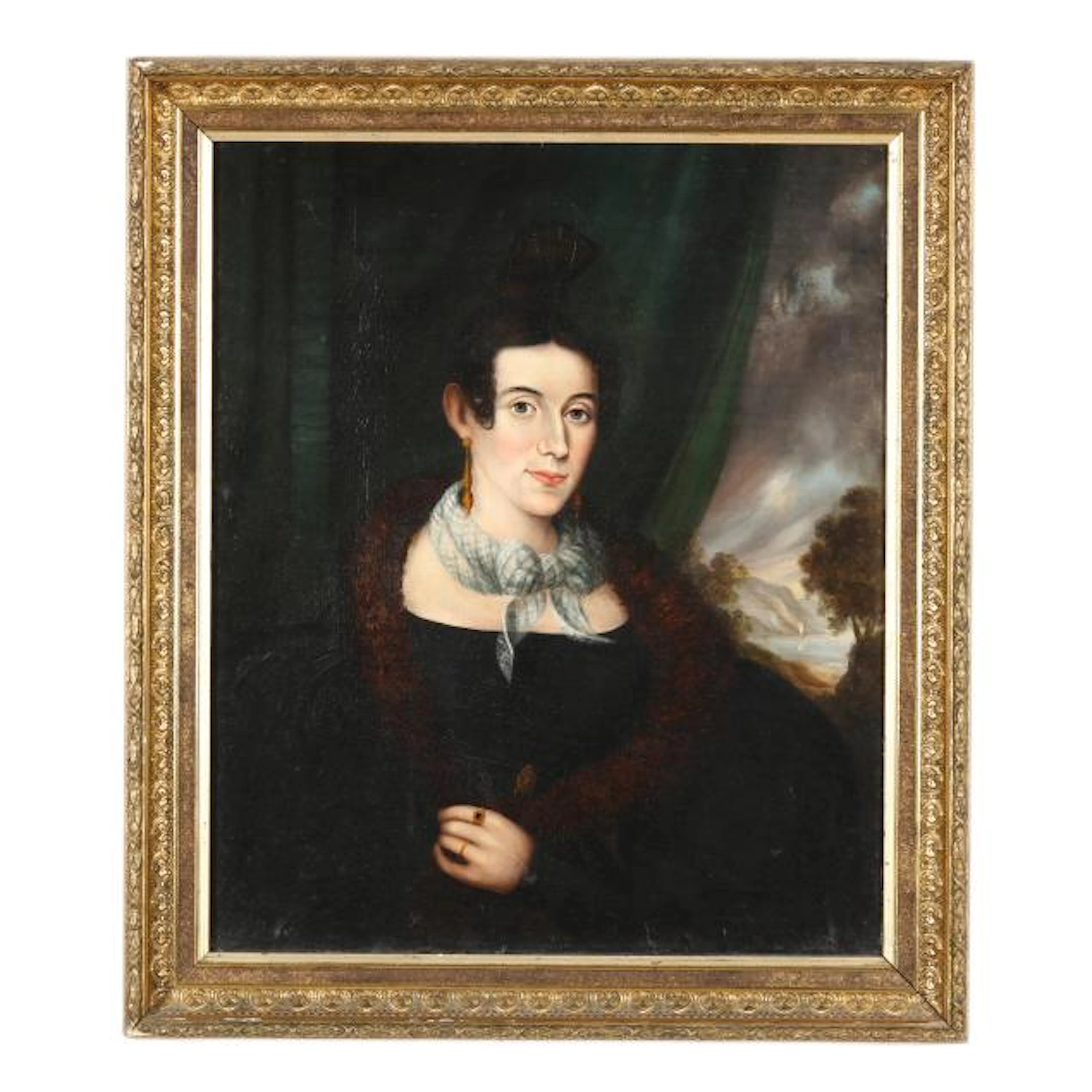 American School (Circa 1840), Portrait of a Lady with a Tartan Scarf