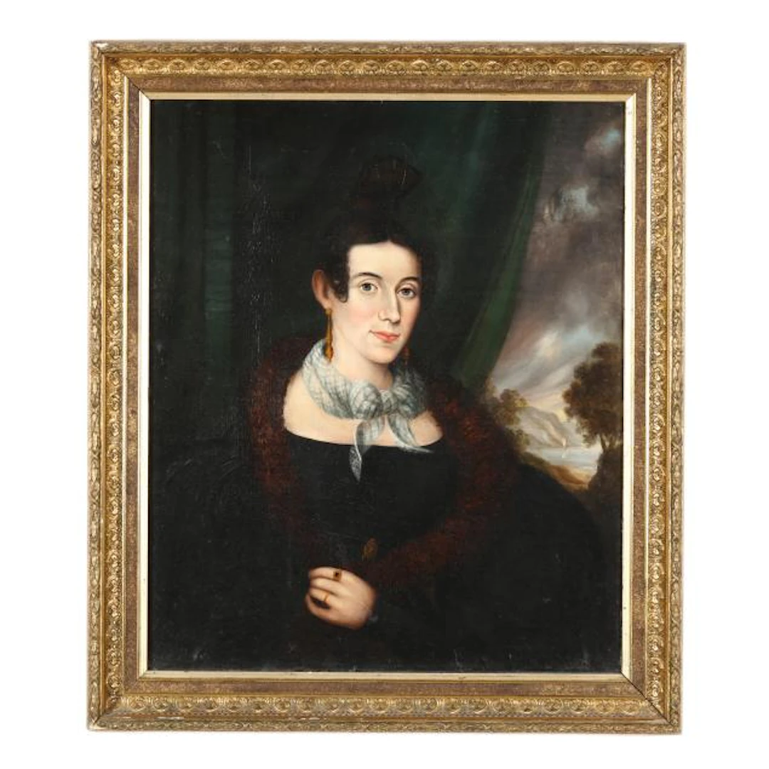 American School (Circa 1840), Portrait of a Lady with a Tartan Scarf