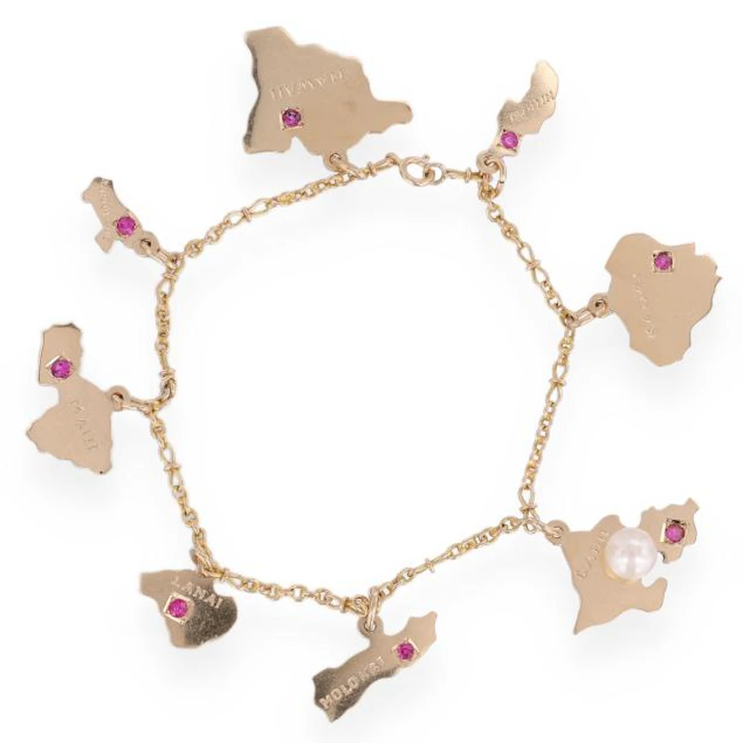 Gold and Gem-Set Hawaiian Islands Motif Charm Bracelet