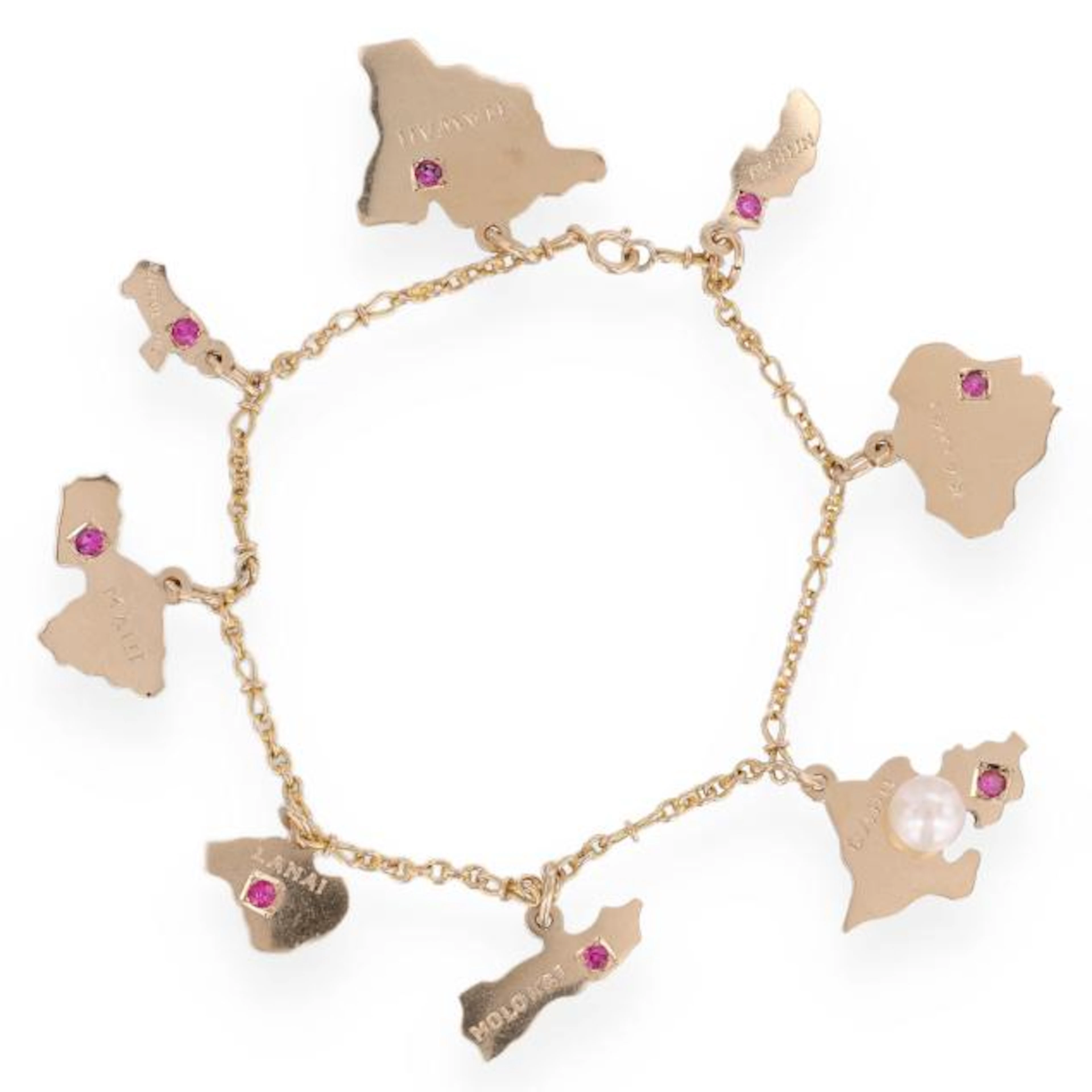 Gold and Gem-Set Hawaiian Islands Motif Charm Bracelet