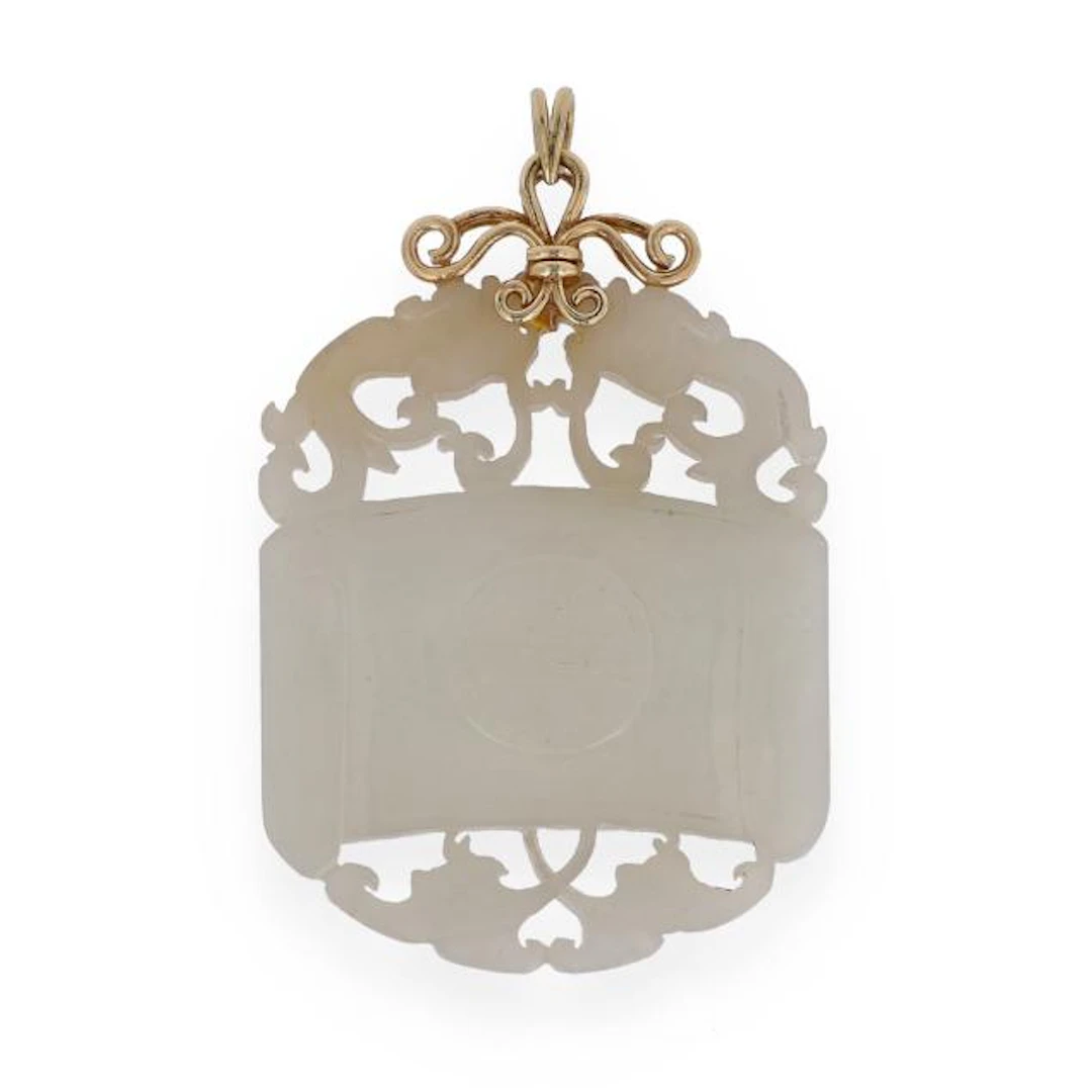 Gold and Carved Nephrite Jade Pendant