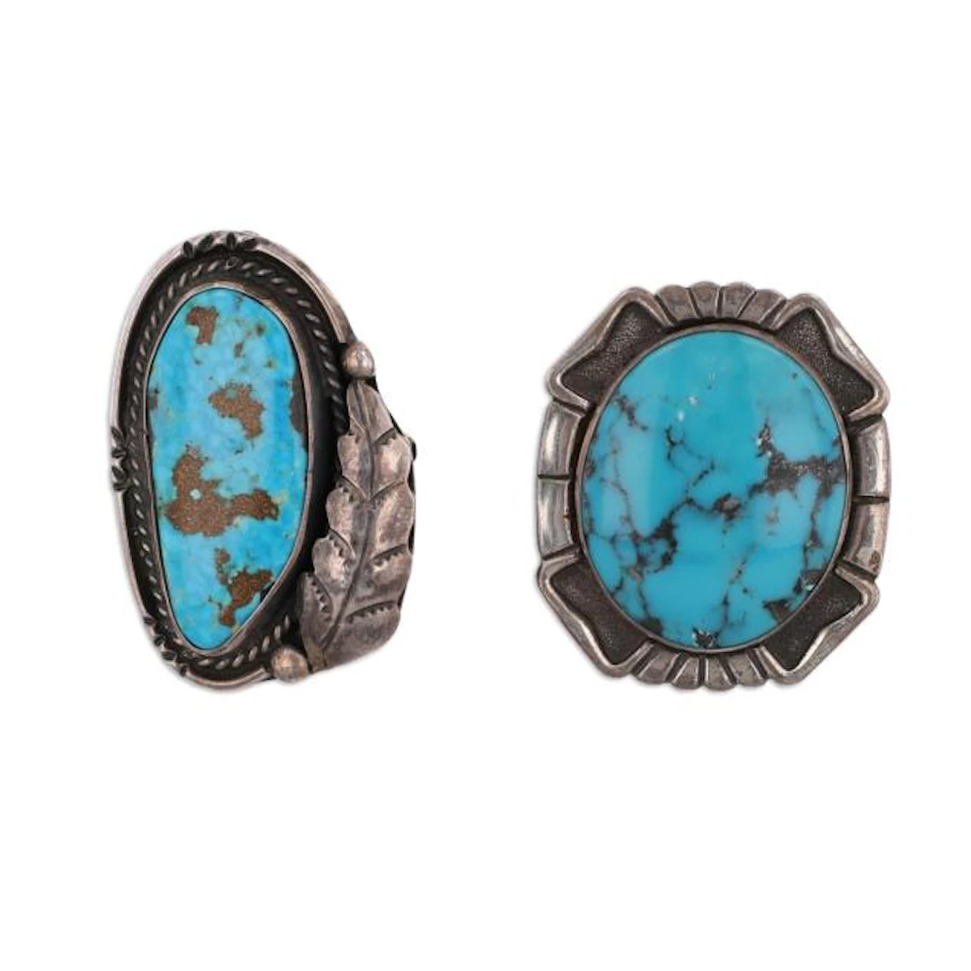 Two Silver and Turquoise Brooches