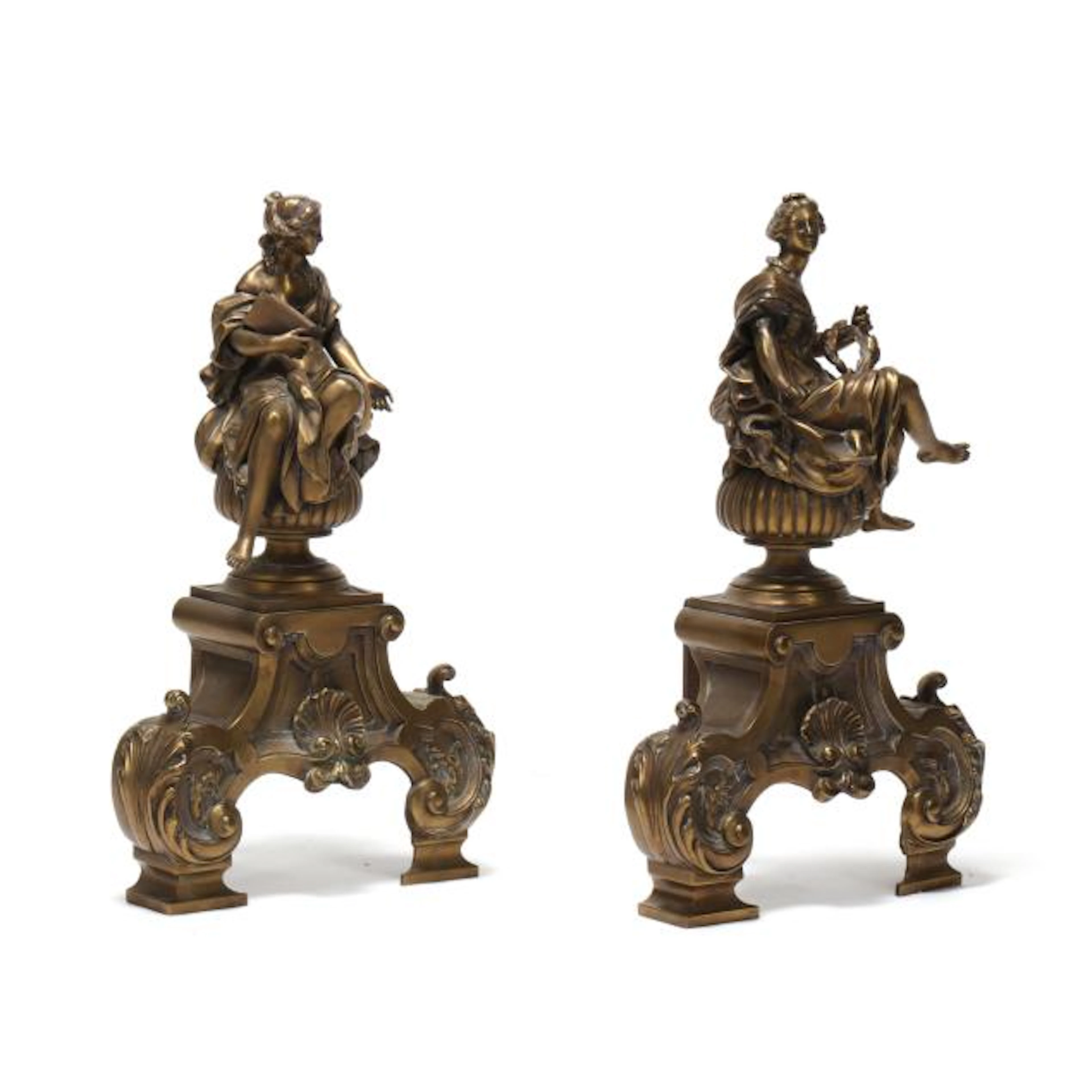 Pair of Neoclassical Style Brass Figural Chenets