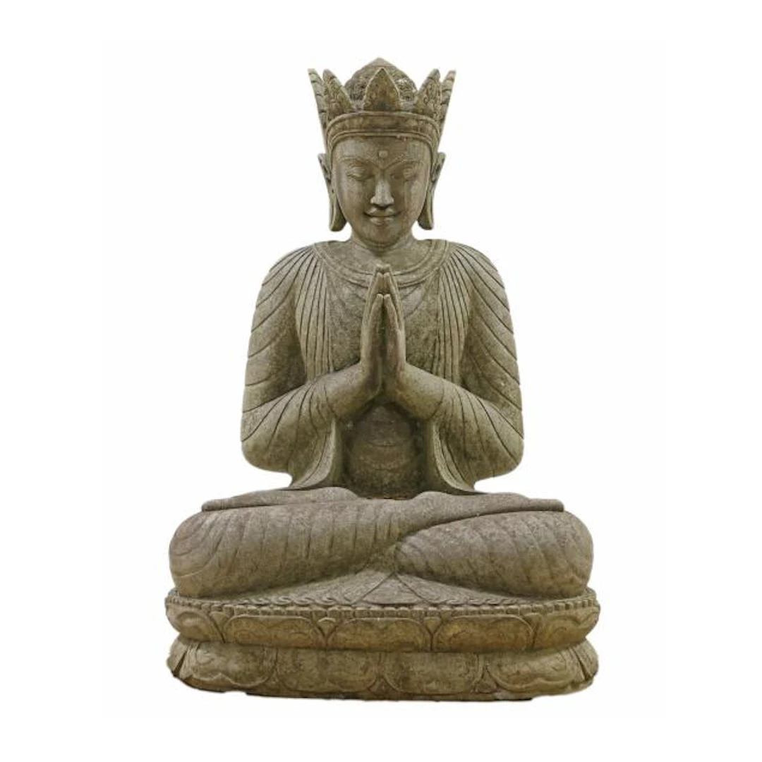 A Large Carved Indonesian Lavastone Buddha Statue