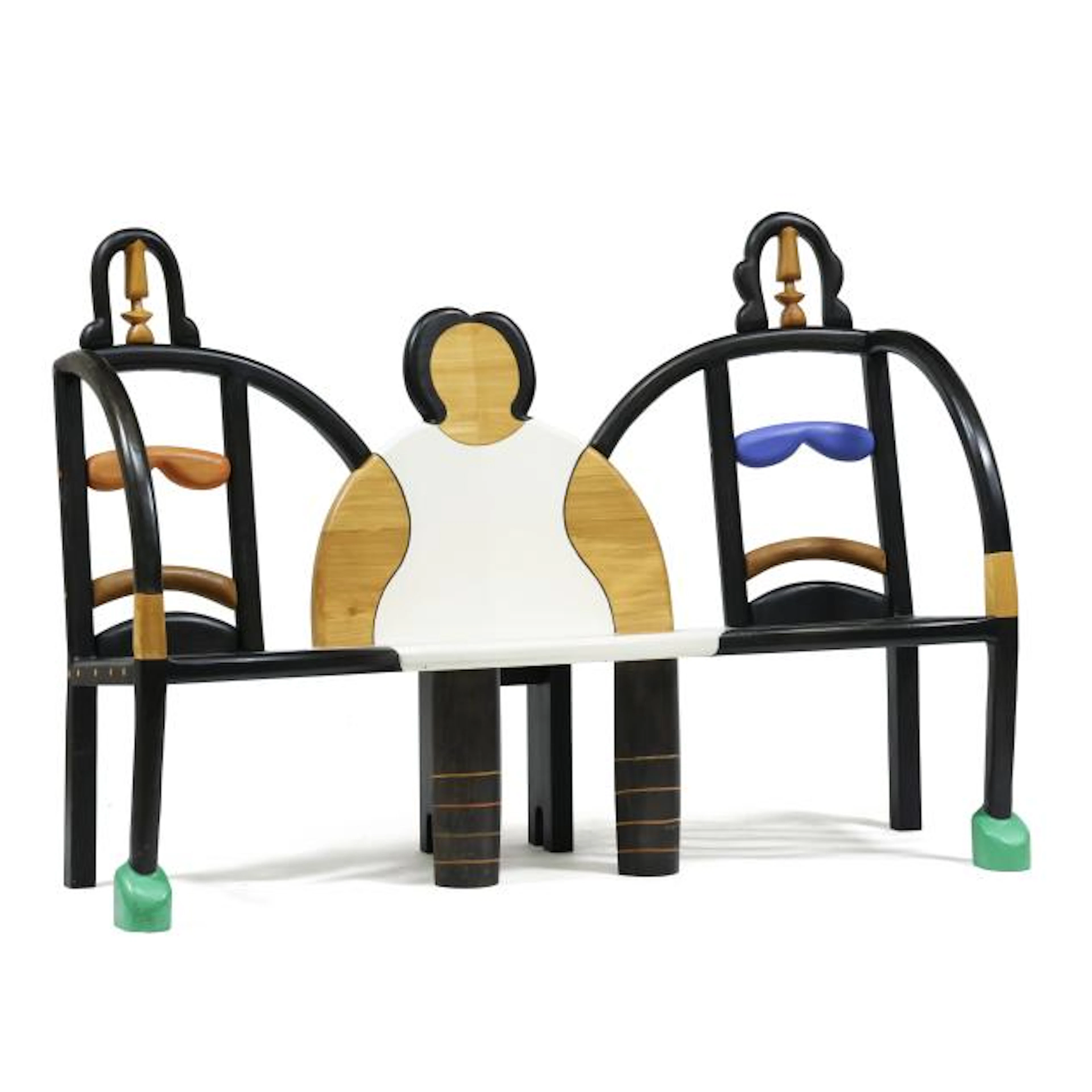 Alan Siegel (American, b.1938), Momma and Twins, Figural Memphis Painted Bench