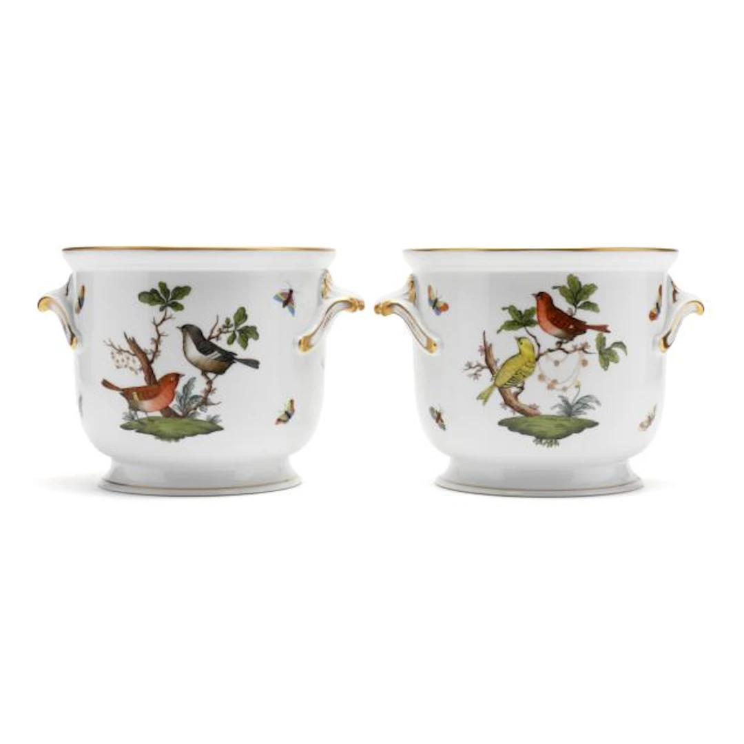 A Pair of Herend Rothschild Bird Cachepots