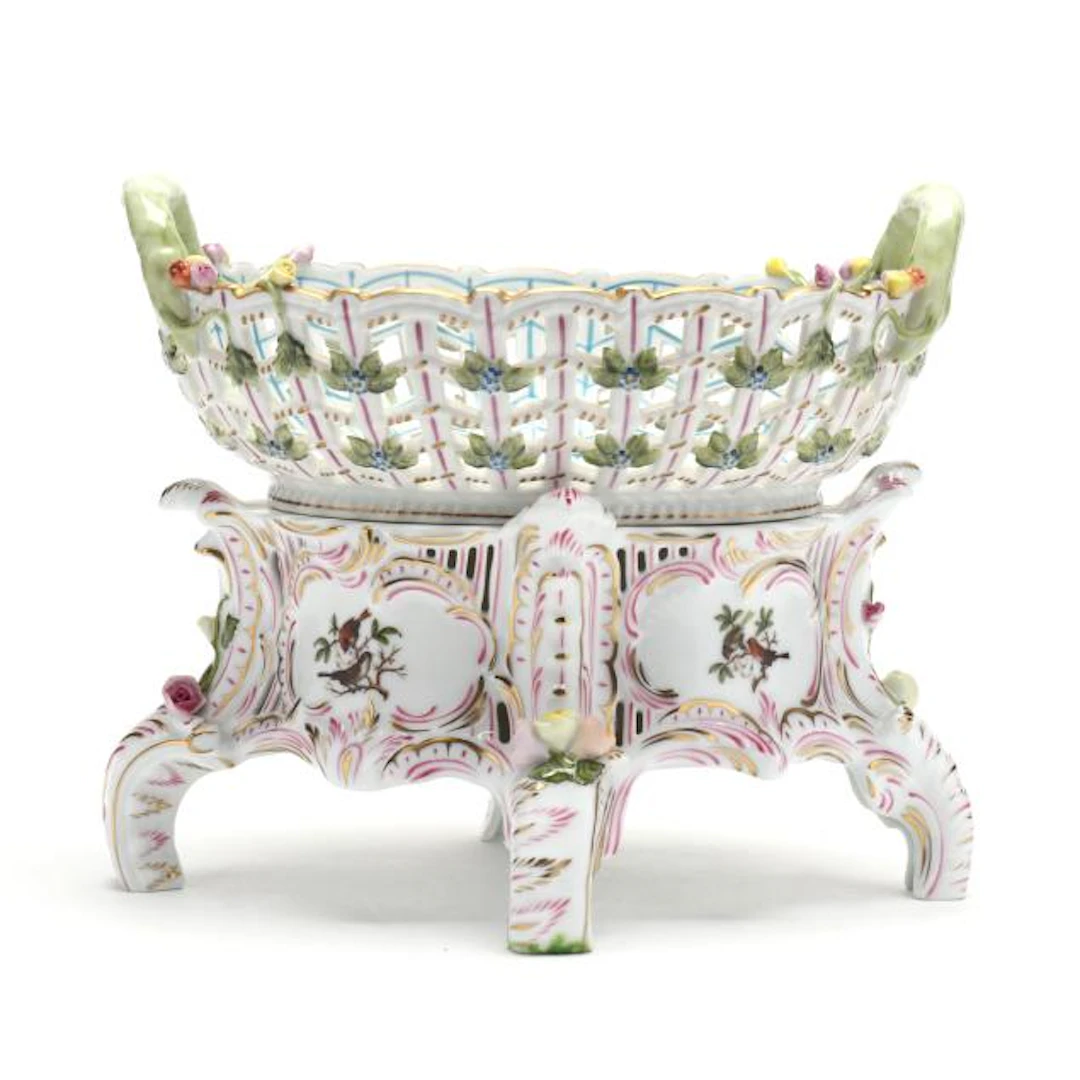 Herend Rothschild Bird Fruit Basket on Stand