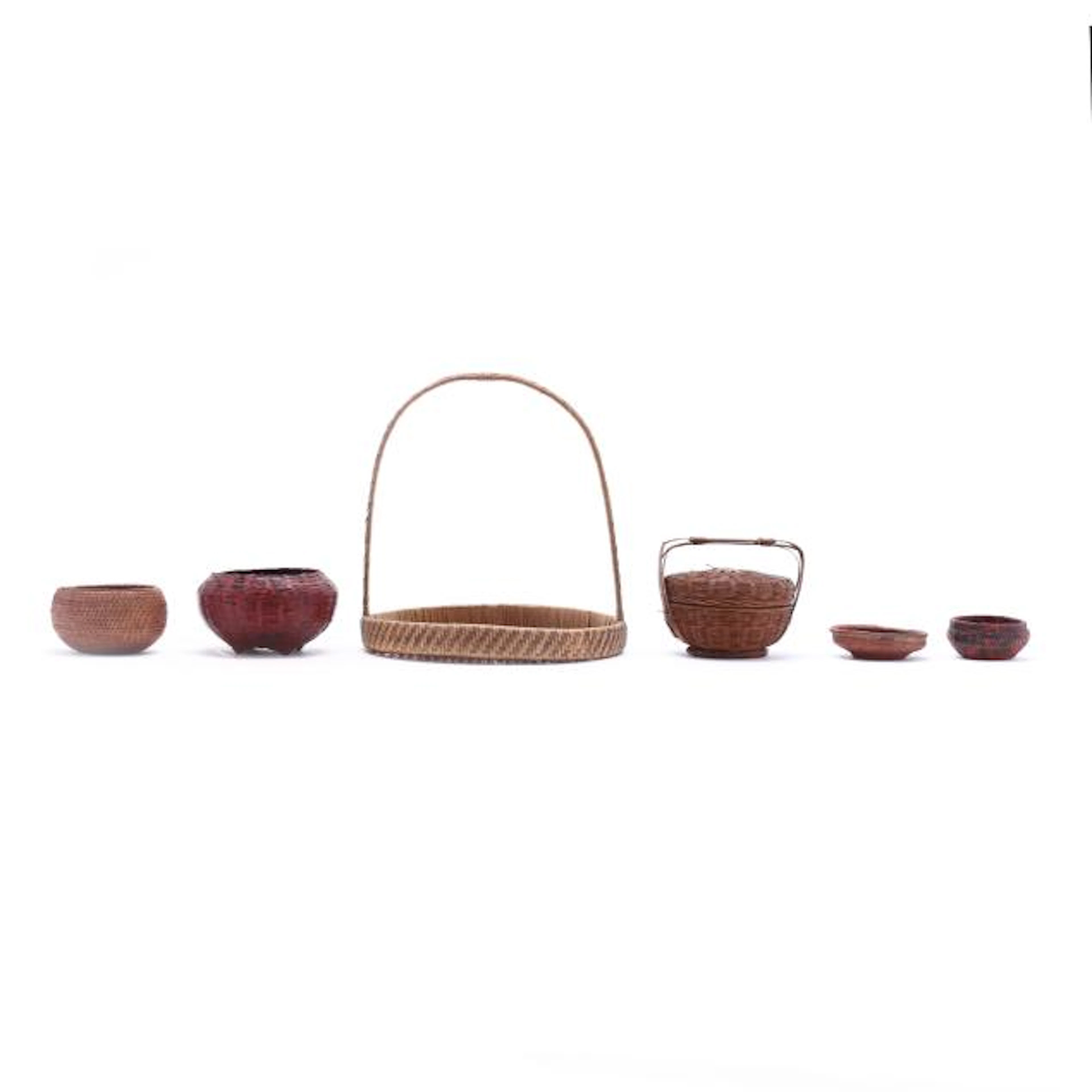 A Collection of Six Vintage Miniature Ethnic Woven Baskets