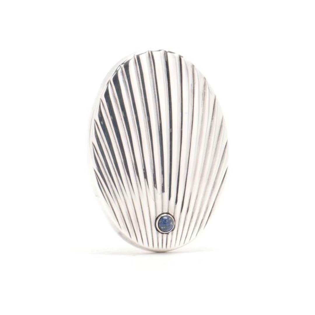 Cased Lapis Mounted Sterling Pocket Mirror by Cartier