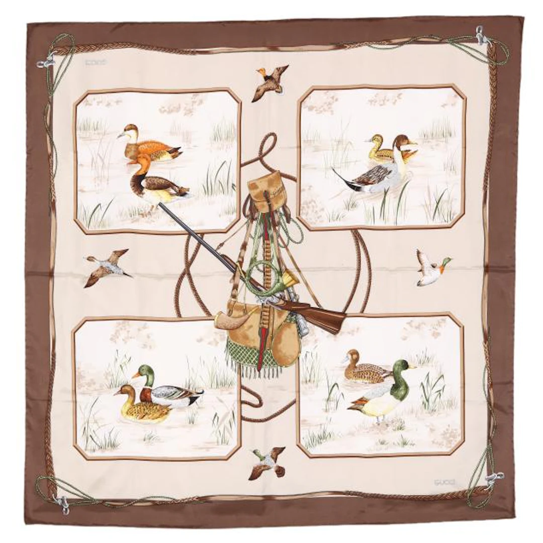 Silk Duck Hunting Motif Scarf, Gucci