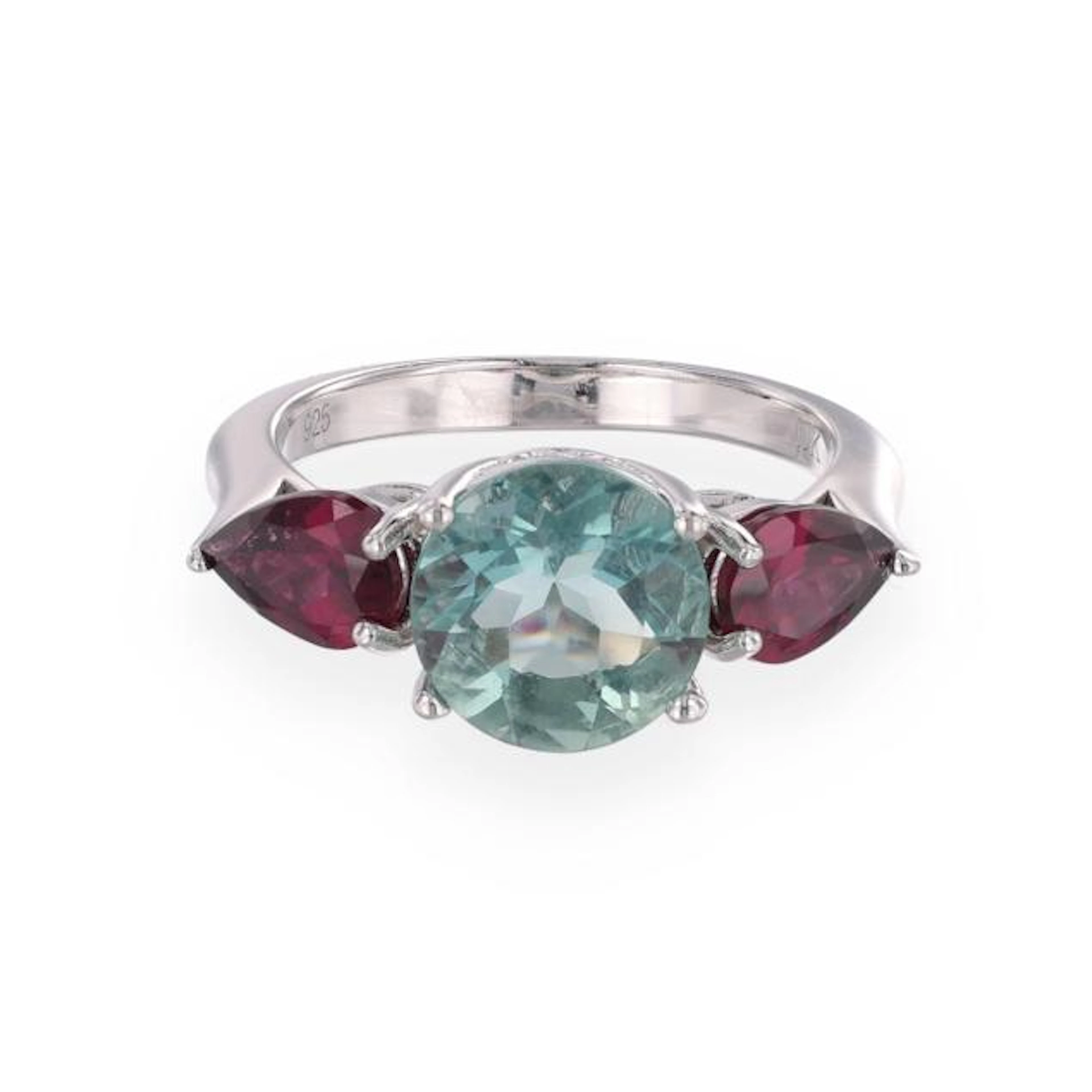 Silver, Fluorite, and Garnet Ring
