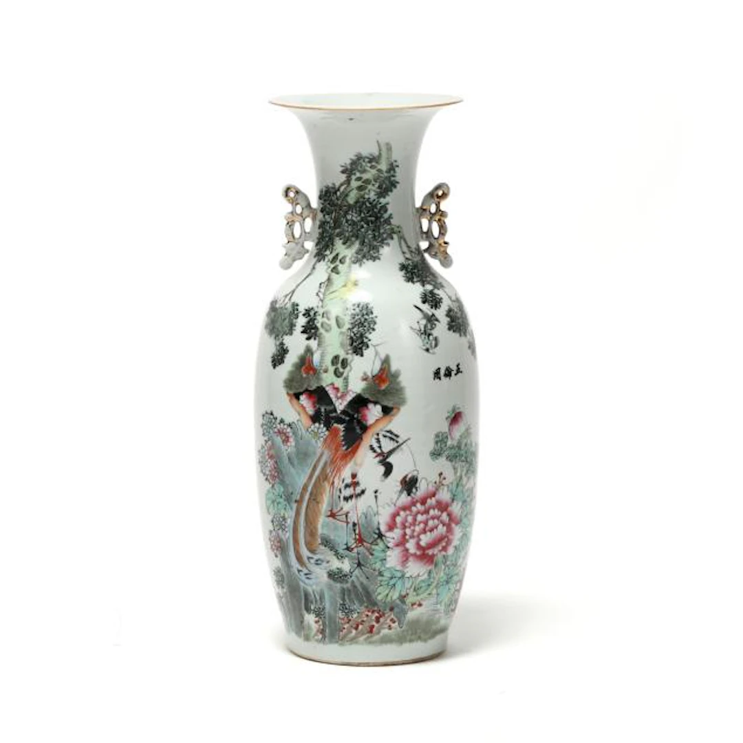 A Tall Chinese Famille Rose Porcelain Vase with Phoenix and Peony