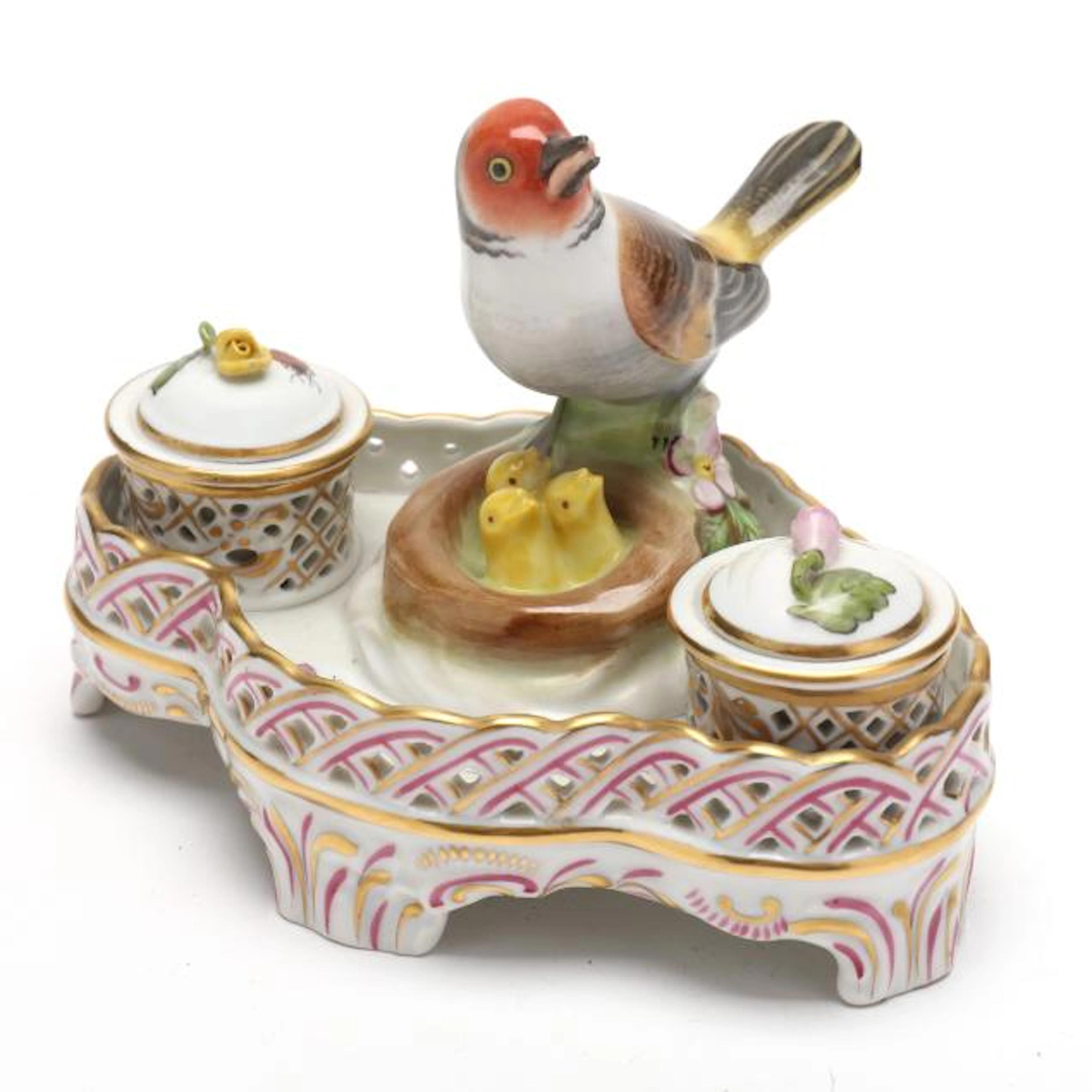Herend Rothschild Bird Double Ink Stand